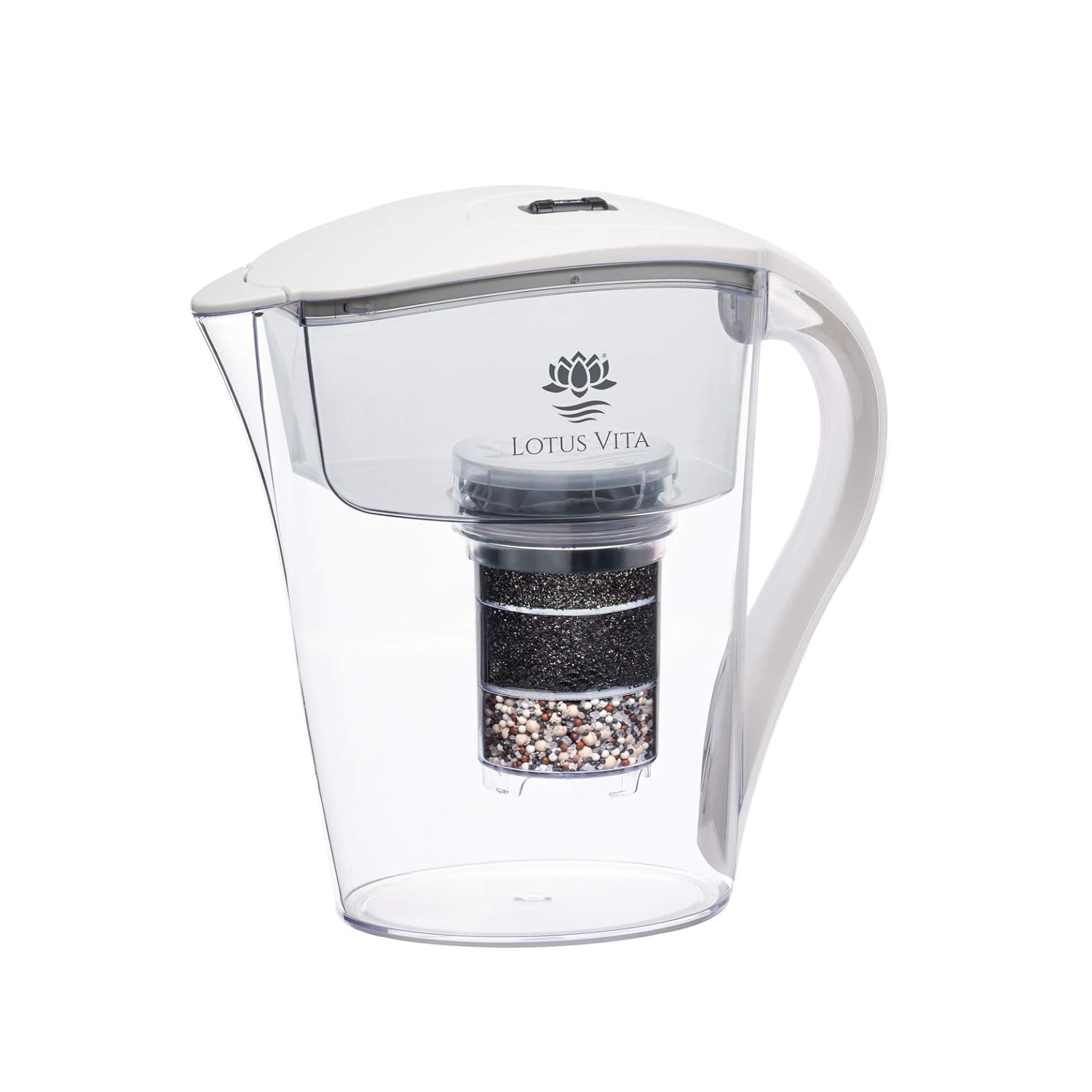 Lotus Vita FAMILY White Wasserfilterkanne mit Kartusche, reduziert Kalkablagerungen, Chlorblei aus Leitungswasser mit Aktivkohle-Ionenaustauscher, BPA-frei – Bild 3