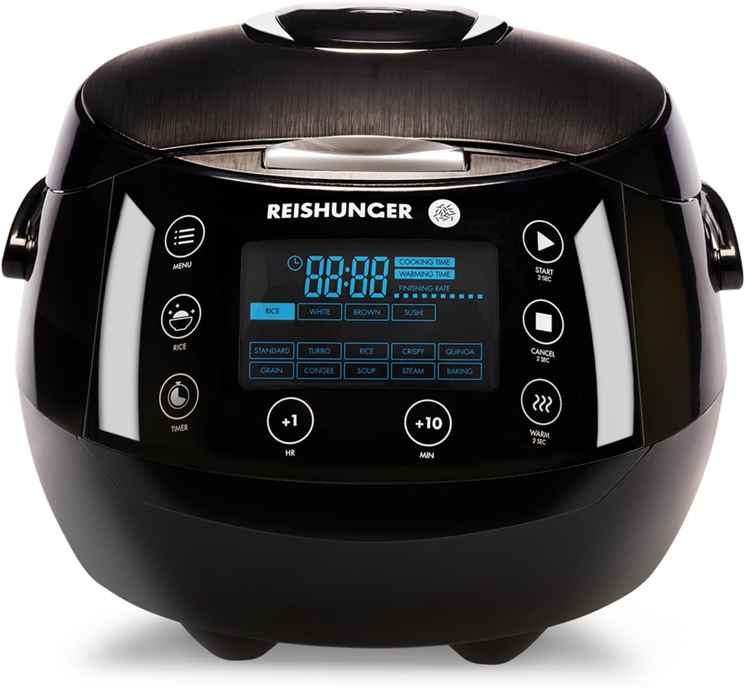 REISHUNGER Digitaler Reiskocher und Dampfgarer Schwarz | 1,5 Liter für 8 Personen | Warmhaltefunktion, Timer und Premium-Innentopf | Multikocher, 12 Programme, 7-Phasen-Technologie