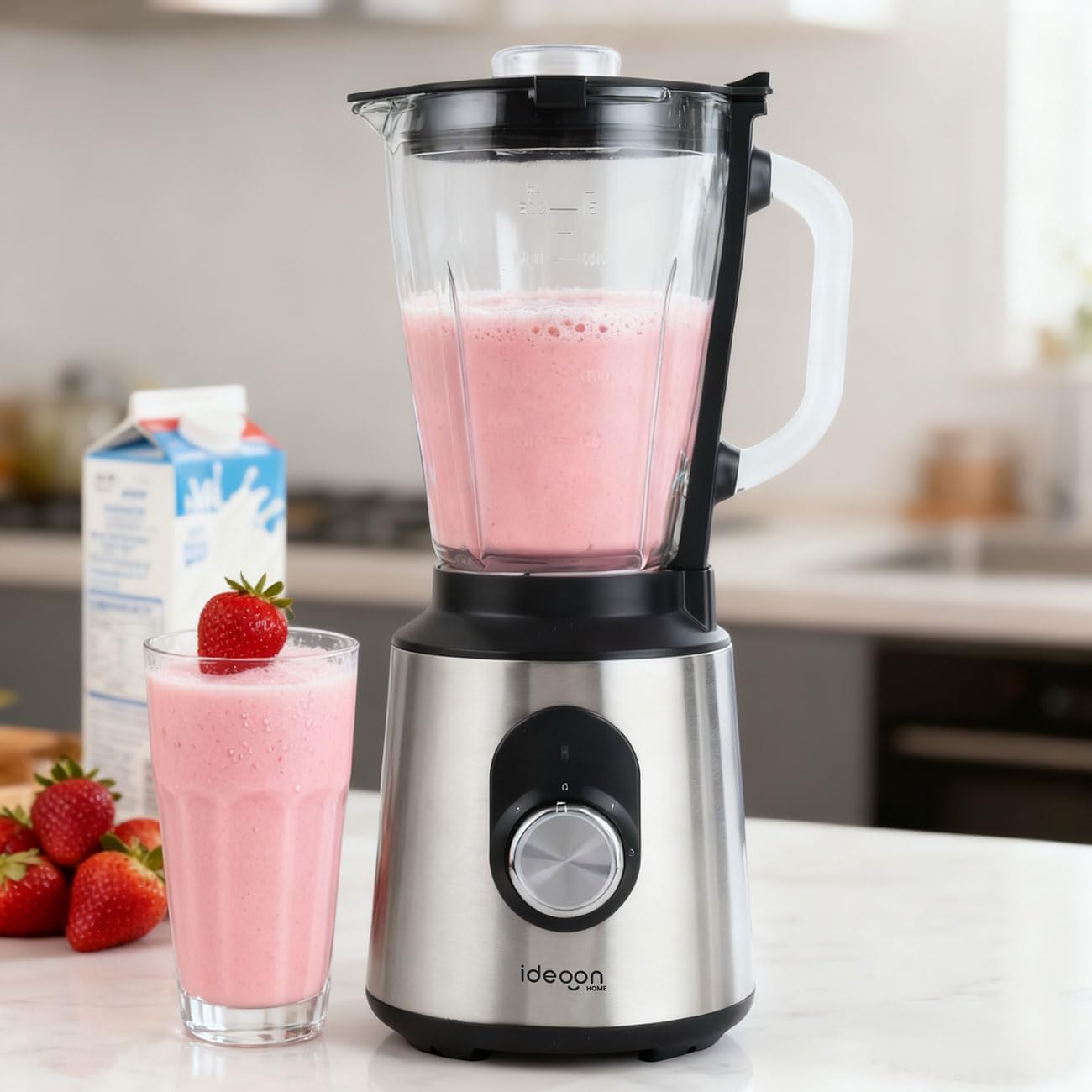 ideoon Edelstahl-Power-Standmixer mit 1,5-l-Glasbehälter, Küchenmixer, 1000 W für Shakes, Smoothies, Saucen oder Zerkleinern von Obst und Gemüse – Bild 8