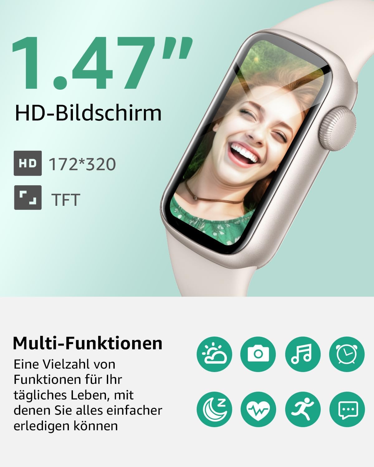 Fitness Tracker, 1,47 Zoll HD-Display Fitnessuhr mit 137+ Sportmodi, Smart Watch mit Schlafmonitor Schrittzähler, IP68 Wasserdichte Fitnessuhr für Damen Herren Starlight – Bild 2
