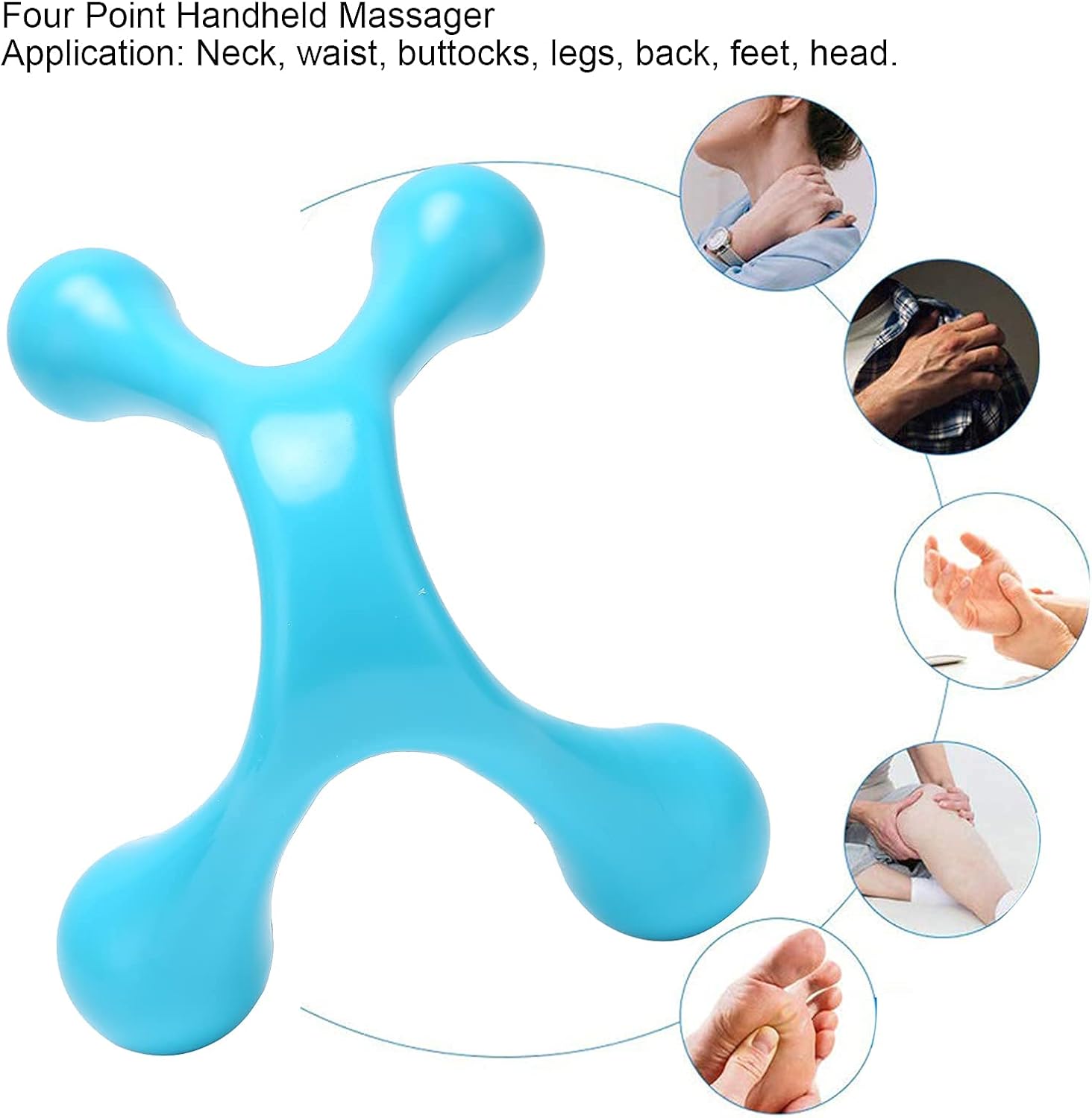 Manuelles 4-Punkt-Massagegerät, Triggerpunktmassage, handgehaltenes Selbstmassagegerät, Entspannung des ganzen Körpers, Massagezubehör für Rücken, Nacken, Schultern und Füße, Kunststoff, Blau – Bild 3