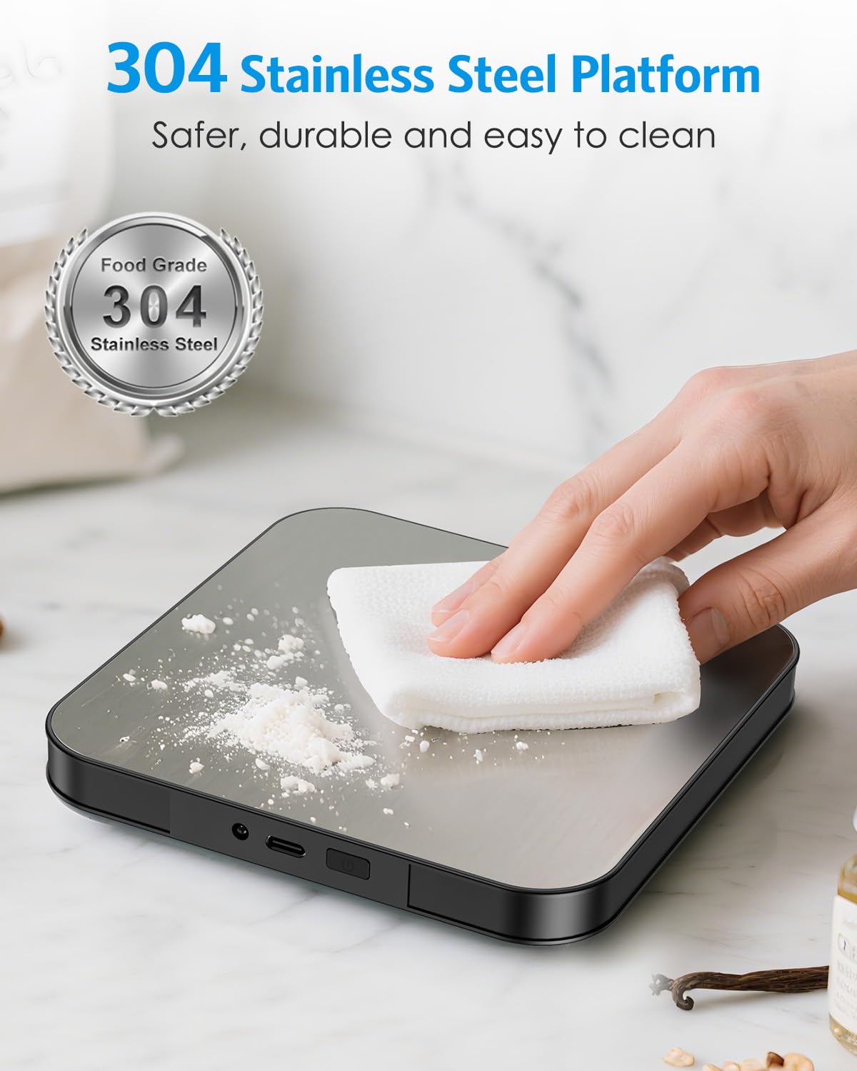 Brifit Digitale Küchenwaage 15 kg/1 g mit abnehmbarem Display – wiederaufladbare Küchenwaage mit USB-C, Edelstahloberfläche, Grammwaage für Lebensmittel, Backen, Kochen, Brief, Präzisionswaage Küche – Bild 5