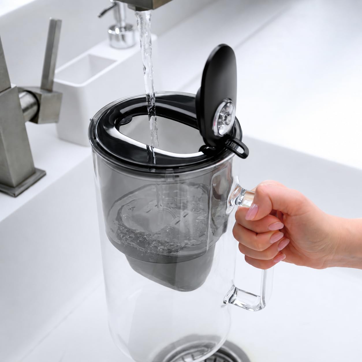 AQUAPHOR Glas-Wasserfilterkrug aus robustem Glas, 2,5 l, inklusive 1 x MAXFOR+ Filterkartusche, schwarz – Bild 5