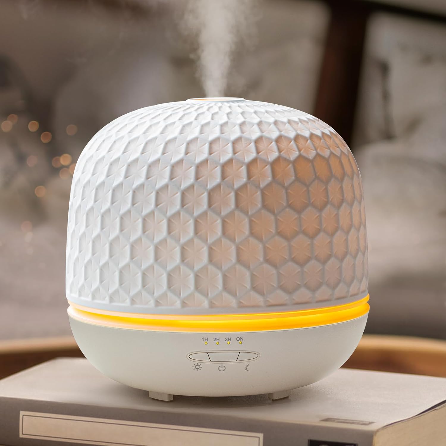 Aroma-Diffusor – 500 ml Keramik-Premium-Ultraschall-Luftbefeuchter-Diffusor für ätherische Öle, Timer-Einstellung und orangefarbenes Nachtlicht, BPA-freier Diffusor für Schlafzimmer, Wohnzimmer, Büro, Yoga (Textur) – Bild 2