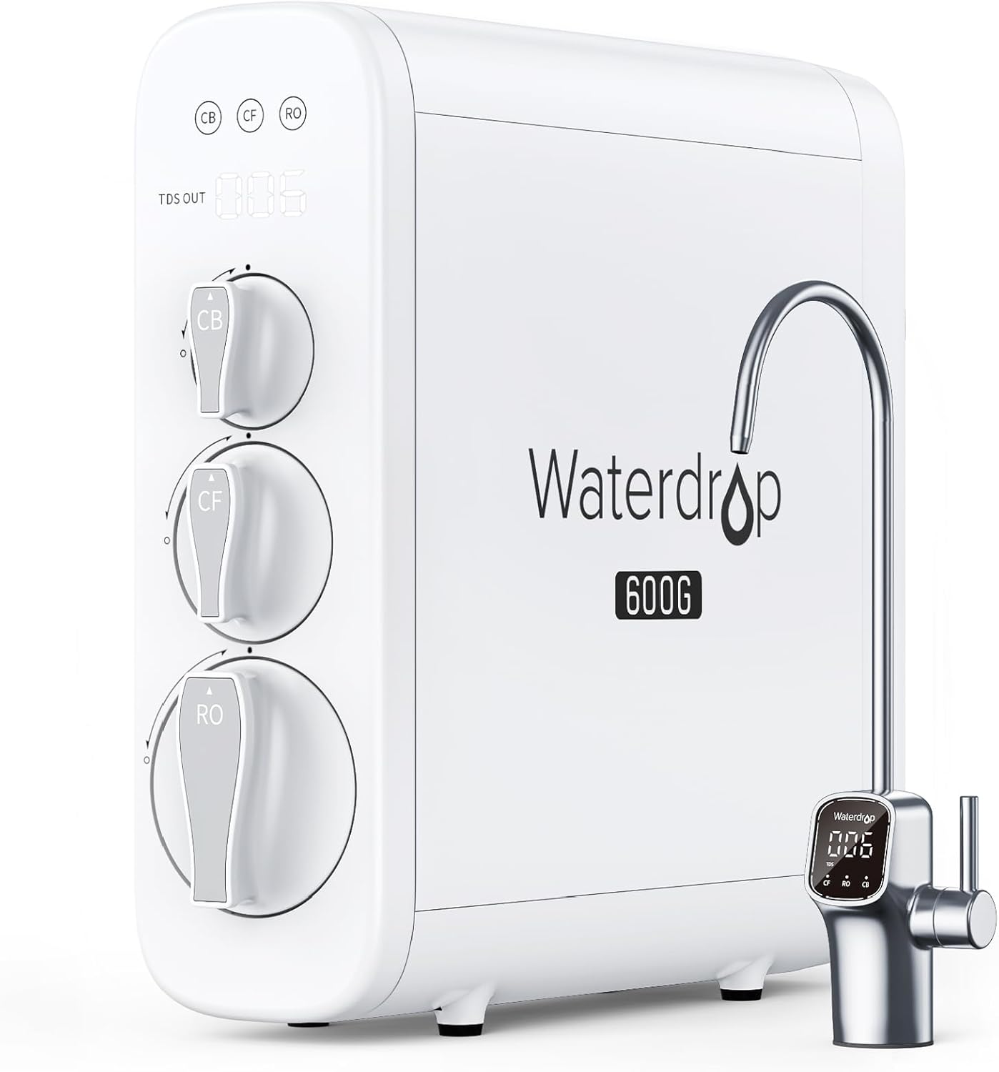 Waterdrop G3P600 Umkehrosmosesystem, 600 GPD, 8000 Liter, Entkalkungssystem, RO-System unter der Spüle, reduziert TDS, 2:1 rein für den Abfluss, intelligenter LED-Wasserhahn