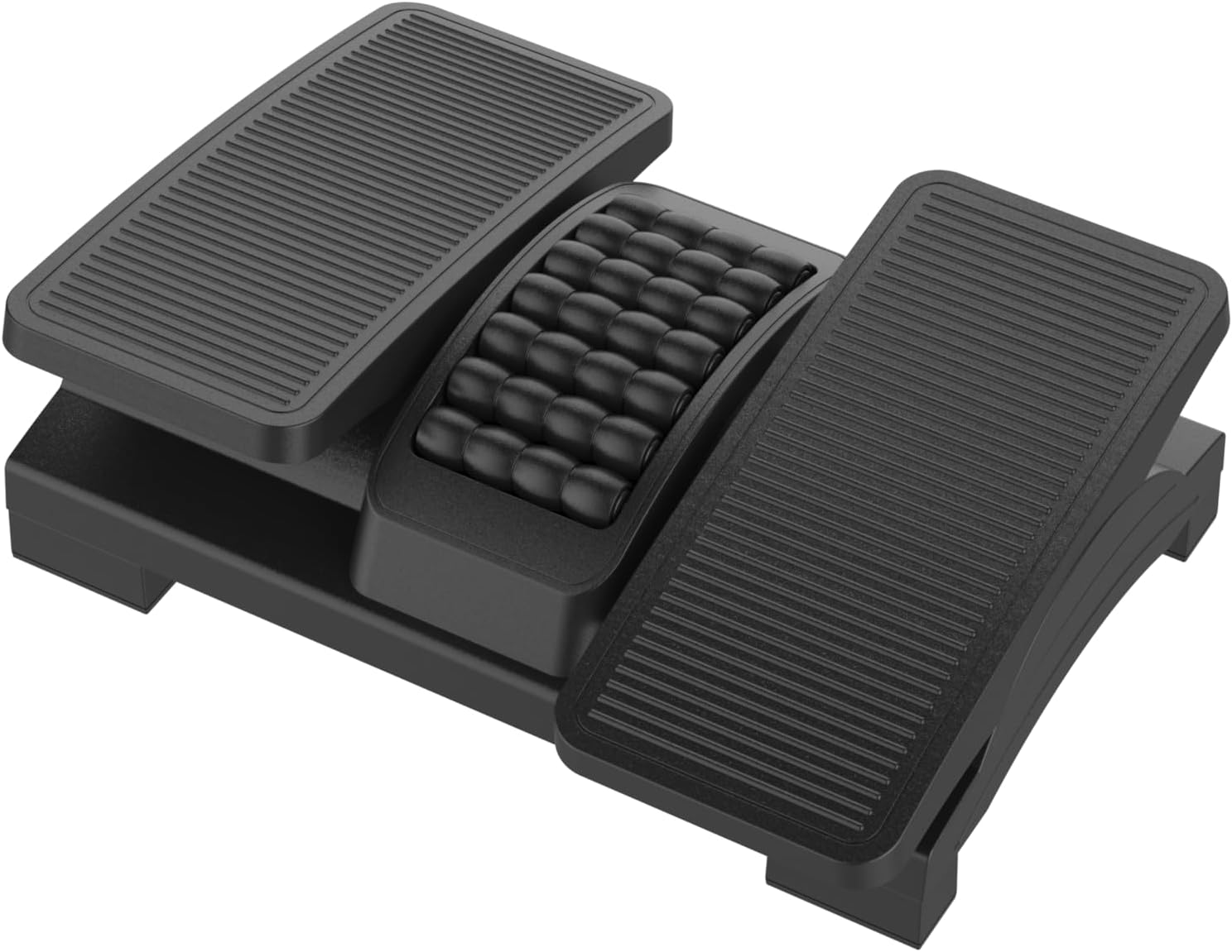 Q-Connect Premium-Fußstütze aus Kunststoff, rutschfeste Beschichtung, höhenverstellbare ergonomische Fußstütze mit Massagestruktur und Rolle, Fußstützen, schwarz – Bild 3