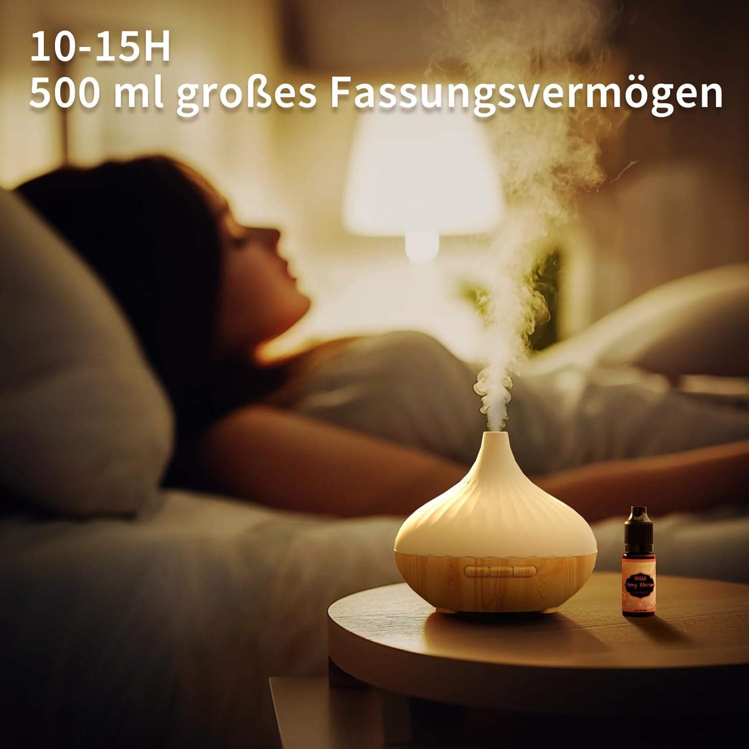Aromadiffusor für Duftöle 500 ml, mit Fernbedienung und Set aus ätherischen Blumenölen 6 x 10 ml, 4 Timer-Einstellungen, 7 Arten von LED-Lichtfarben – Bild 5