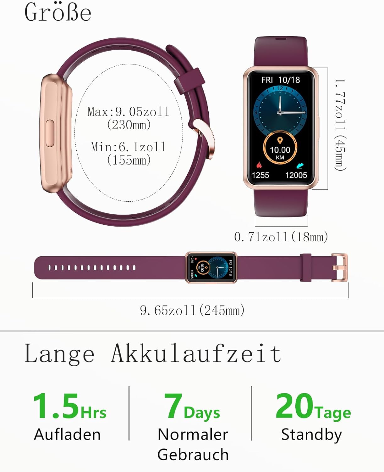 Schrittzähler-Uhr (ohne App/ohne Mobiltelefon), 1,47-Zoll-Bildschirm, einfacher Fitness-Tracker, Smartwatch mit Kalorienzähler, Schlafüberwachung, Stoppuhr, wasserdichter Timer, Gehen, Laufen, Fitnessuhr für Senioren/Männer/Frauen – Bild 11