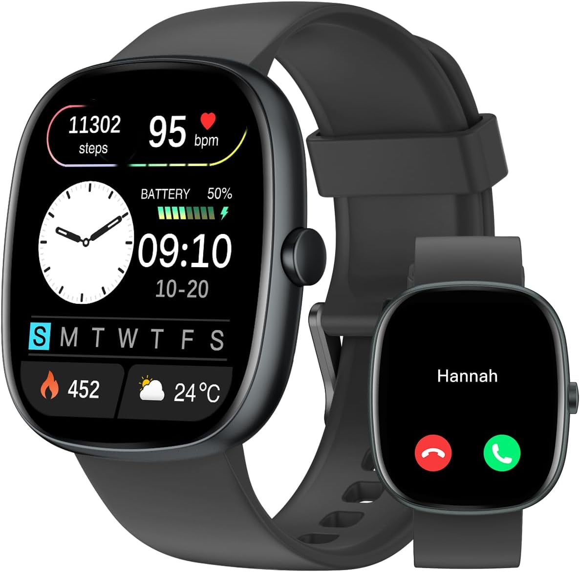 Smartwatch Damen Herren mit Telefonfunktion, 1,85 Zoll Smartwatch mit SpO2/Herzfrequenz/Schlafmonitor/Schrittzähler 100+ Sportmodi, IP68 wasserdichte Fitnessuhr Whatsapp Notify für Android iOS Handy