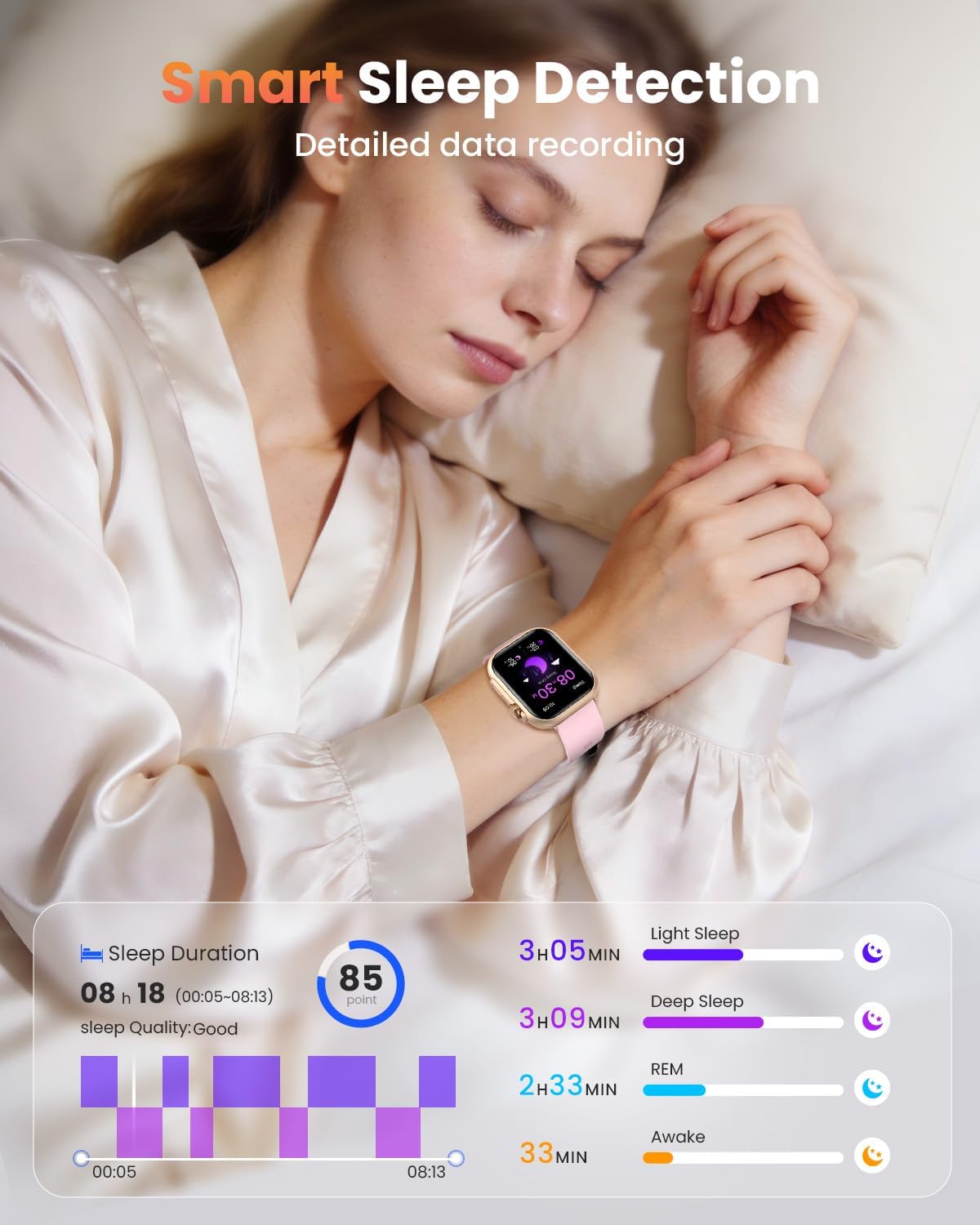 Damen-Smartwatch mit Telefonfunktion, 1000 mAh Akku, 100 Tage Standby, 1,83 Zoll Fitnessuhr mit Herzfrequenz, SpO2, Schlafüberwachung, 120+ Sport-Mod, IP68 Smartwatch, Schrittzähler für Android iOS, Roségold – Bild 4