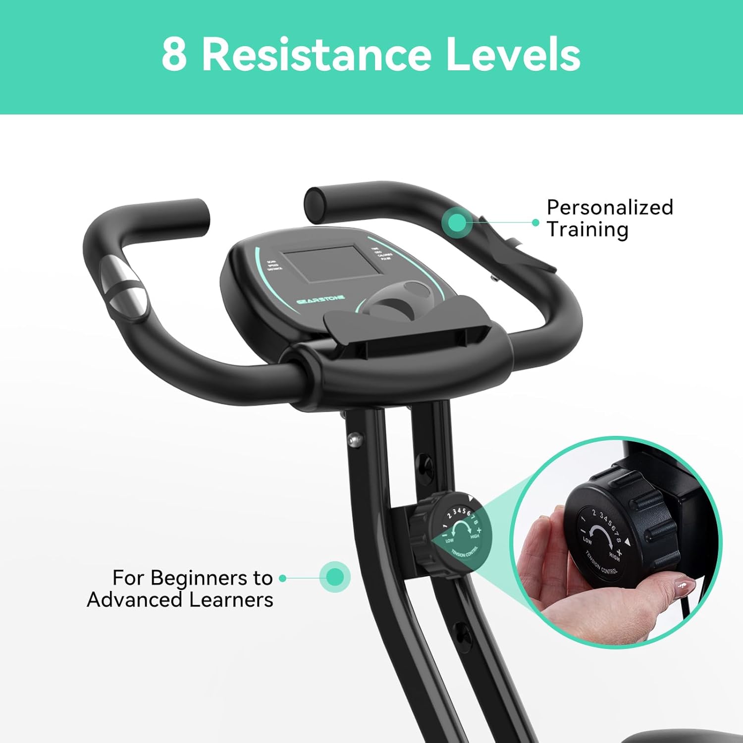 GEARSTONE faltbarer Heimtrainer, Fitnessfahrrad mit Magnetbremse, Ergometer-Fahrrad für zu Hause, leiser Indoor-Heimtrainer mit Pulsmessung – Bild 2