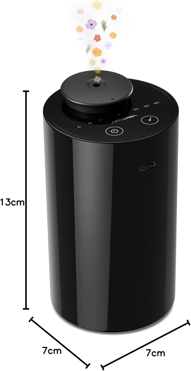 Airversa wasserloser Diffusor, tragbarer Aromadiffusor, kabellos, wiederaufladbarer USB-Aromadiffusor, 3 Countdown-Timer, 3 Nebelstufen, für Zuhause, Zimmer, Auto, Büro, AN6, Schwarz – Bild 8