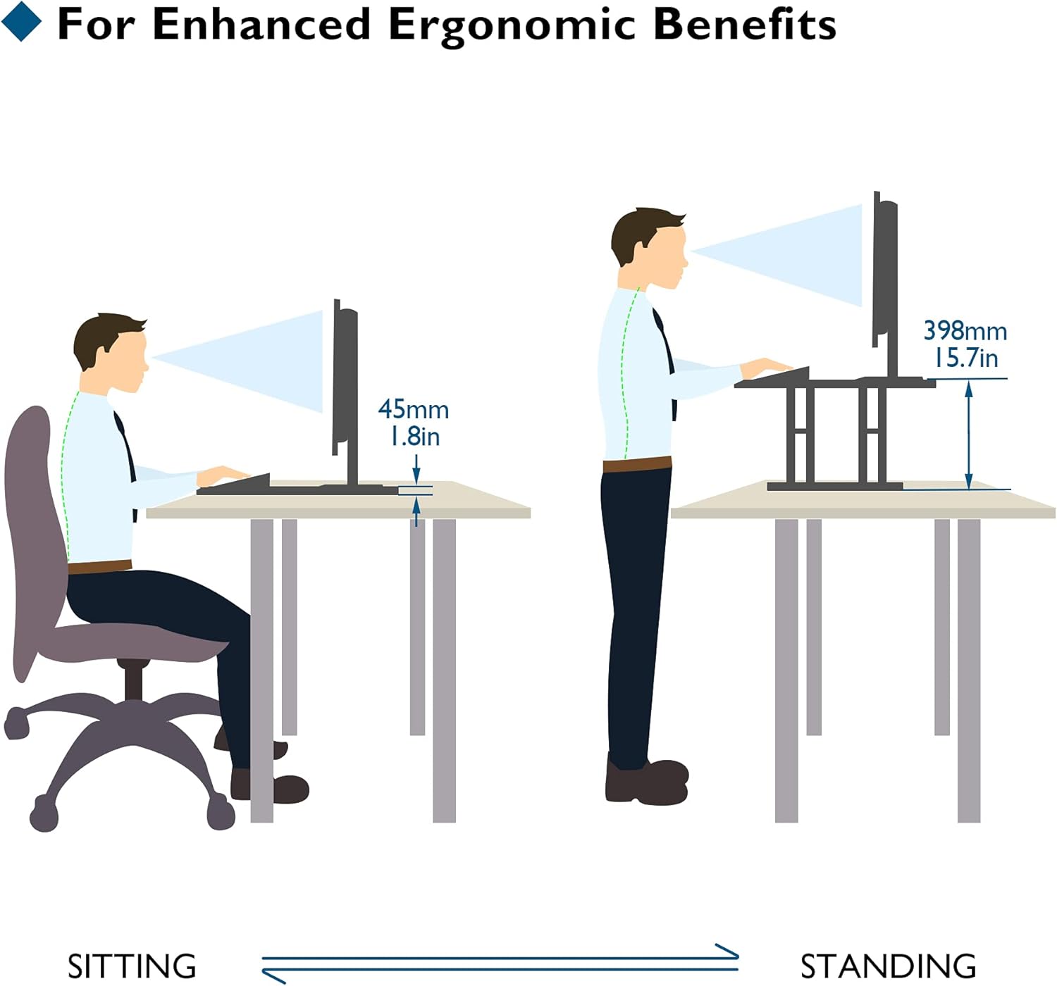 BONTEC Stehpult, Steharbeitsplatz, Stehtisch, ergonomisch, höhenverstellbar, für PC, Computer, Bildschirm, Laptop, 65 x 47 cm, Plattform, 8 kg Tragkraft – Bild 5