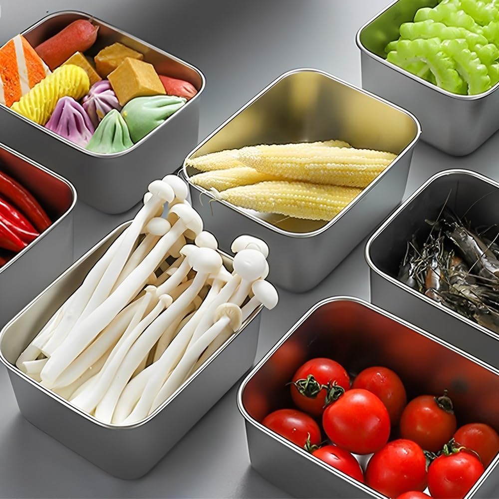 6 Stück Frischhaltedosen aus Edelstahl mit Deckel, 500 ml, stapelbare Meal-Prep-Boxen, Edelstahlbehälter mit Deckel, wiederverwendbare Gefrierbehälter, Vorratsdosen, spülmaschinenfest und gesund, 13,5 x 10,5 x 5 cm – Bild 4