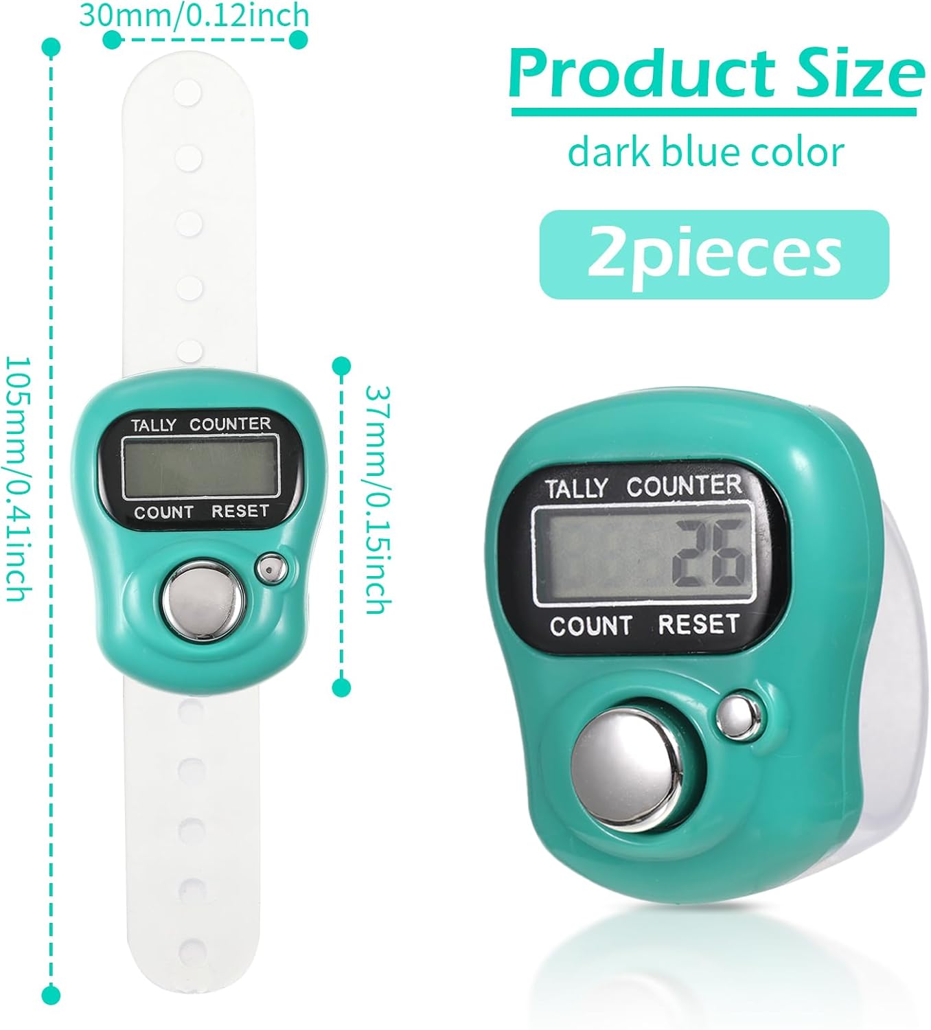 2 Stück Digitaler Fingerzähler, Elektronischer Fingerzähler Reihenzähler Mini Farbiger Handzähler Klicker Zähler Reihenzähler Mini Handzähler für die Zählung von Innen- und Außenaktivitäten – Bild 2