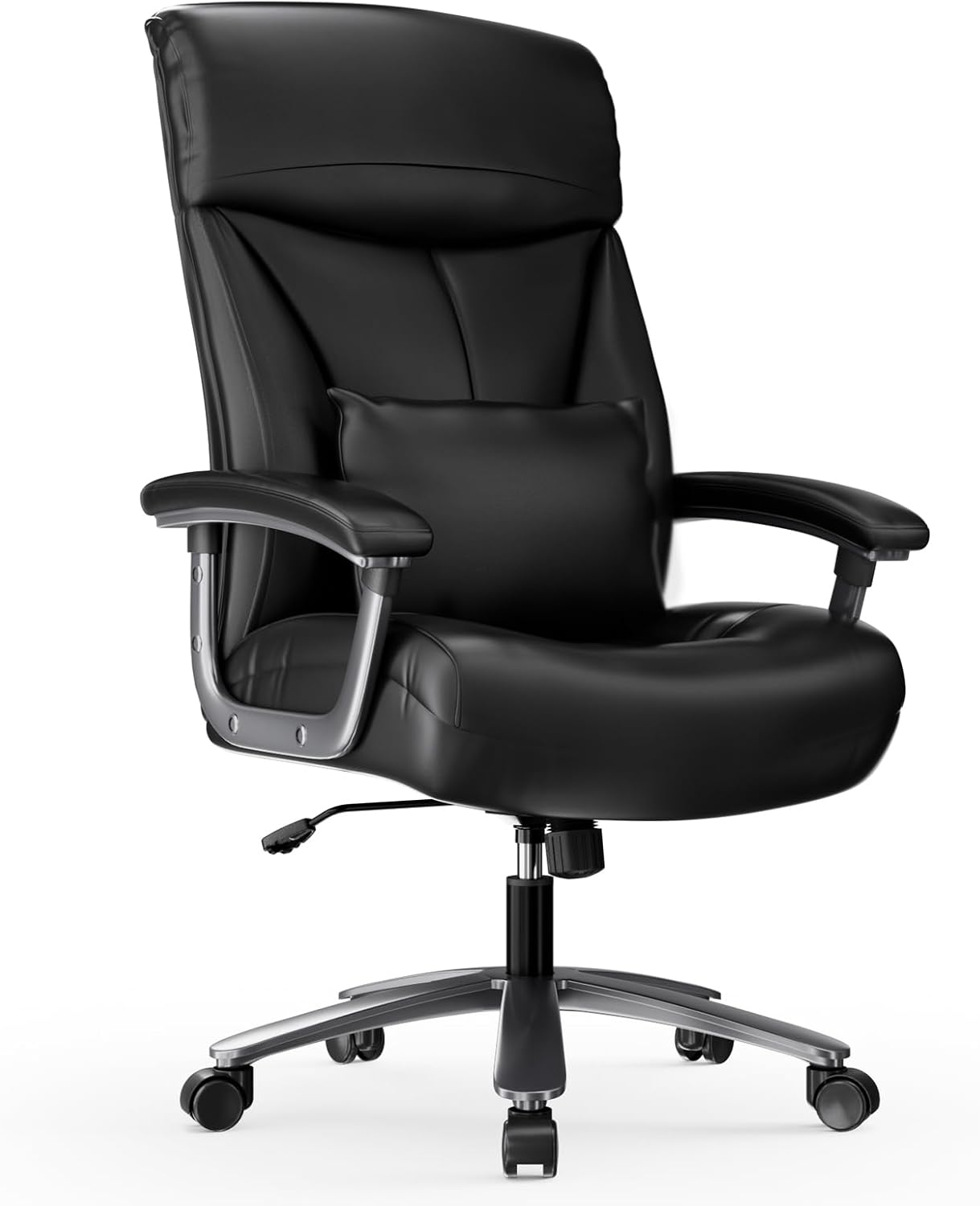 Ergonomischer Bürostuhl, 200 kg, Schreibtischstuhl, Computerstuhl, hohe Rückenlehne, ergonomischer Stuhl, höhenverstellbar, 360° drehbar, schwarzes kratzfestes Leder, (aktualisiert)