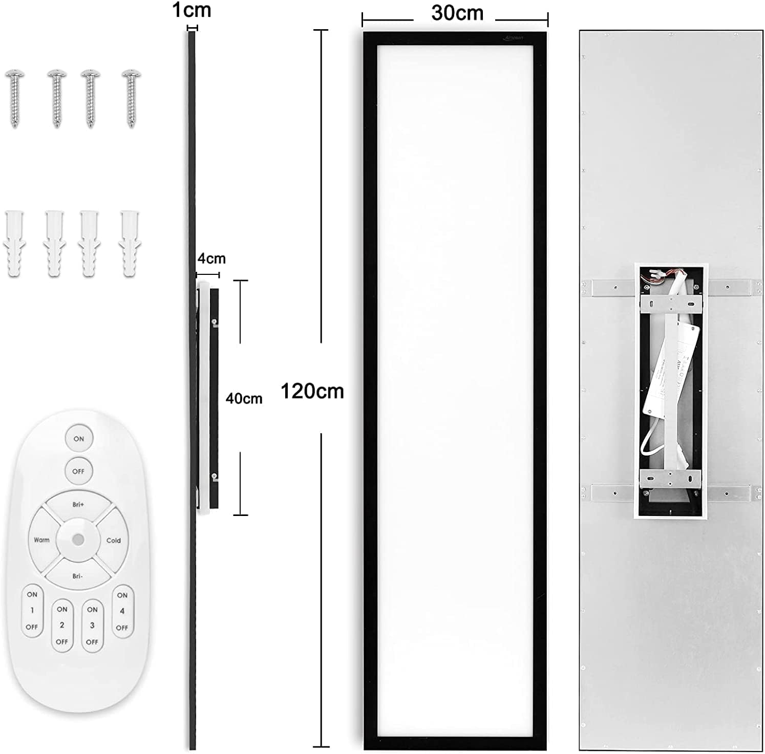 Dimmbares LED-Panel, 120 x 30 cm, Deckenleuchte, Hintergrundbeleuchtung, 55 W, warm/natürlich/kaltweiß, 2700–6500 K, Tageslichtlampe, Fernbedienung und Memory-Funktion, für Büro, Werkstatt, Garage, Zimmer, Küche – Bild 6
