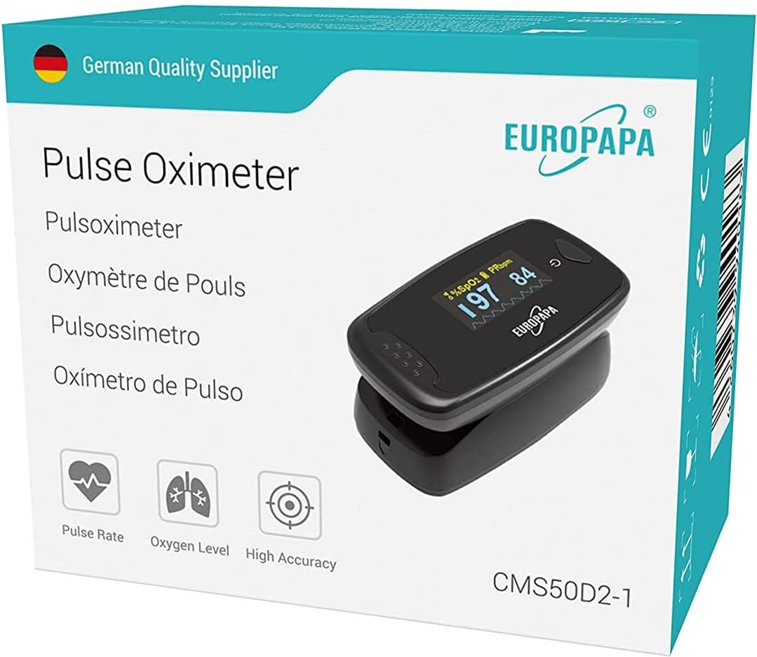 EUROPAPA Pulsoximeter, Fingerpulsoximeter, ideal zur schnellen Messung der Sauerstoffsättigung (SpO2), einfacher Herzfrequenzmesser für Erwachsene, OLED-Display (schwarz) – Bild 2