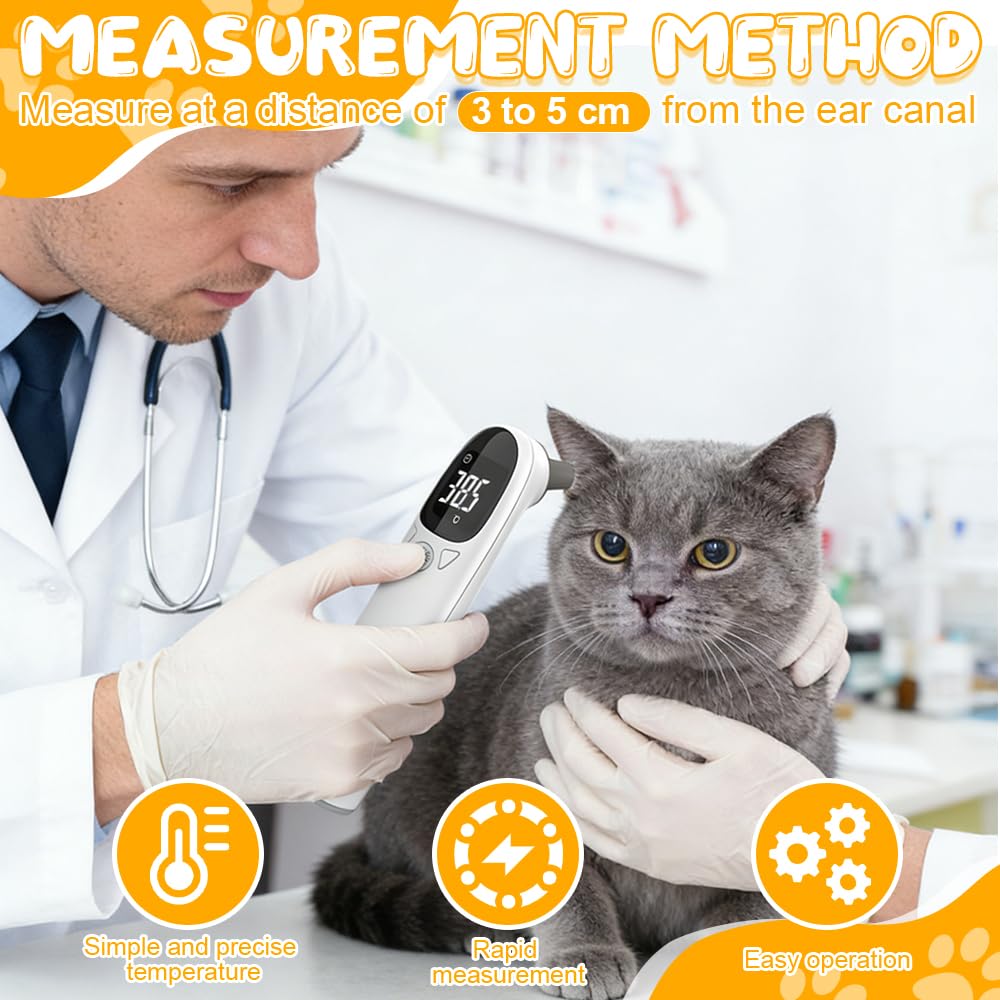 Ohrthermometer für Hunde, Fieberthermometer Katze mit LED-Anzeige, 1 Fieberthermometer Pferd, Hundefieberthermometer, Thermometer für Hunde, Katzen, Kühe, Ferd und Tiere – Bild 4