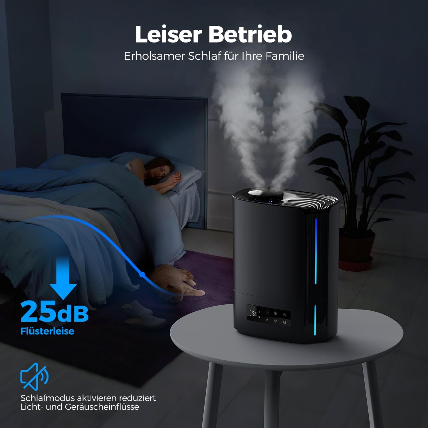 AROEVE 6L Luftbefeuchter Schlafzimmer, Aromadiffusor, Ultraschall-Top-Fill-Luftbefeuchter für Baby-Kinderzimmerpflanzen, 60 Stunden leiser Raumbefeuchter, intelligente Luftfeuchtigkeitskontrolle, Schwarz – Bild 3