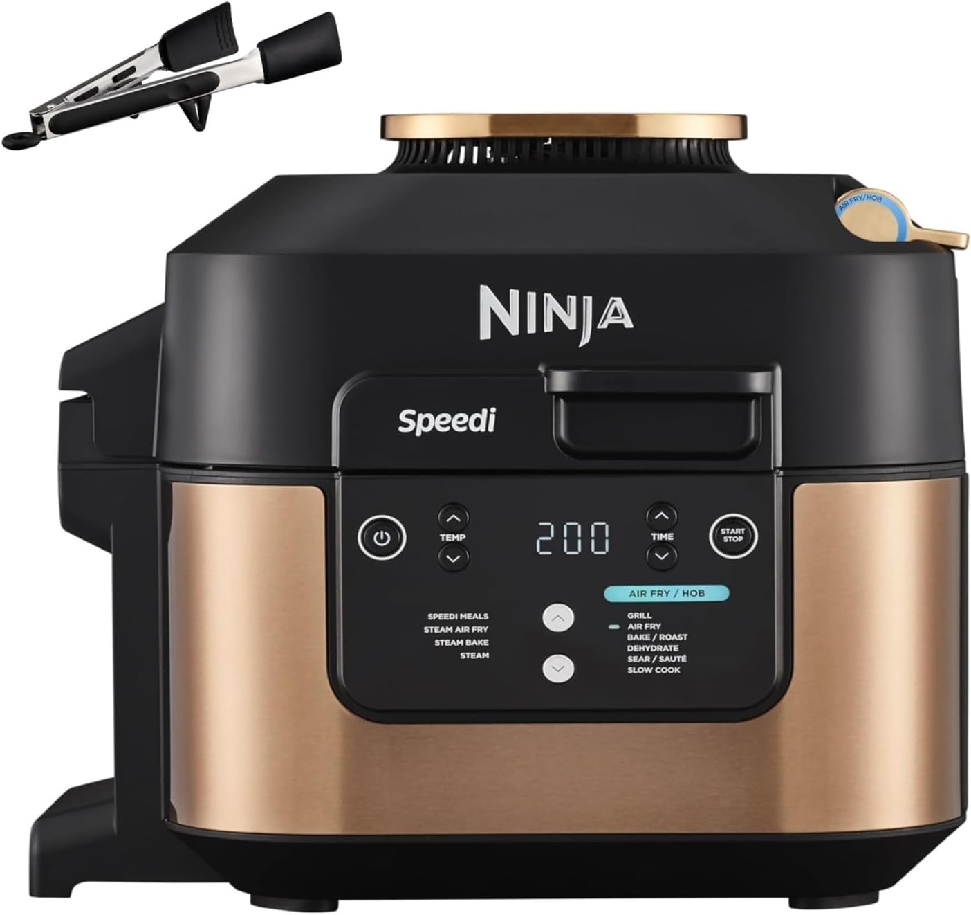 Ninja Speedi Multicooker, 5,7 l, 10-in-1-Multicooker, Airfryer-Heißluftfritteuse, Schongarer, langsames Kochen, Grillen, Backen, Schwarz und Kupfer ON400EUCP