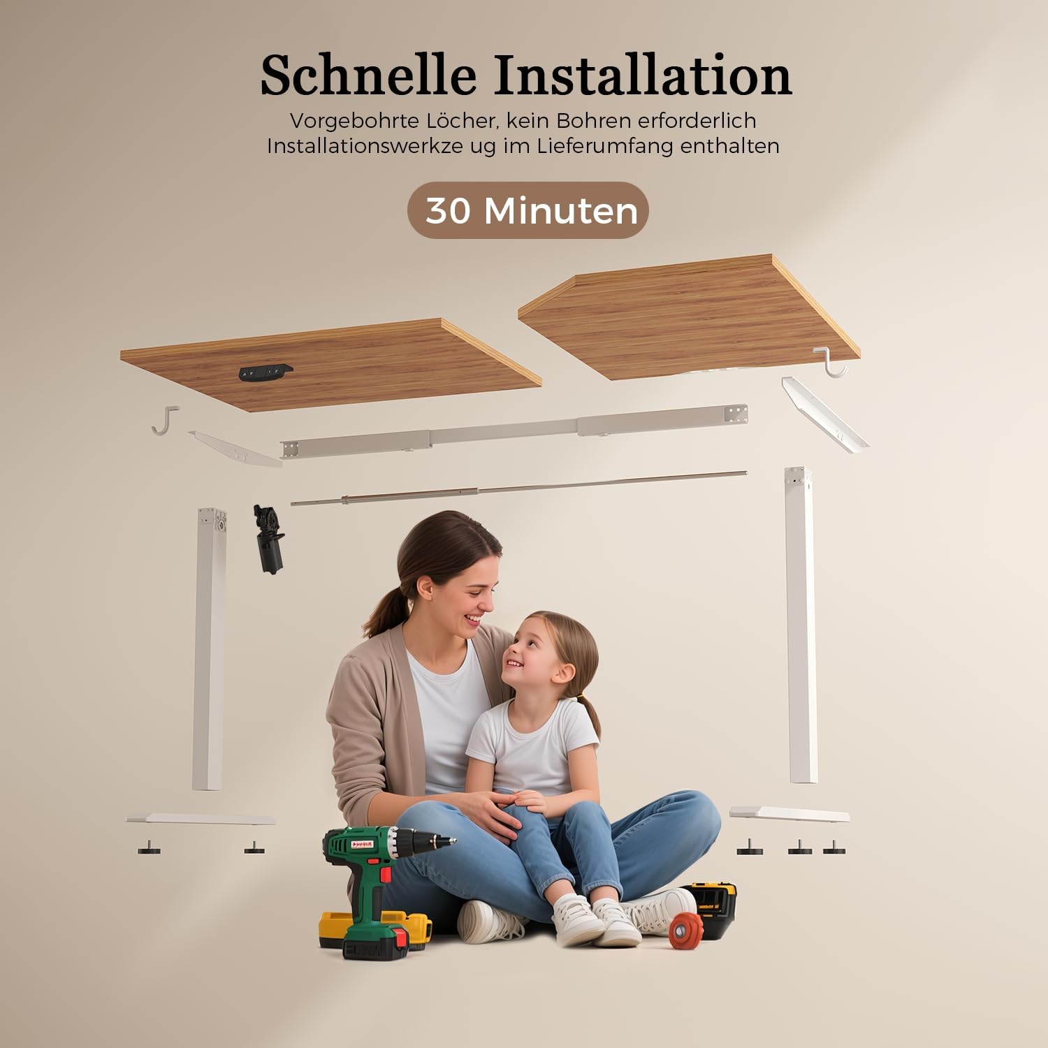 Klicelor Höhenverstellbarer Schreibtisch 160 x 90 cm, elektrischer Stehsitz, Bürotisch, Computertisch mit 2 Memory-Funktionen, Stehpult, für Heimbüro und Büro, hellbraun – Bild 7