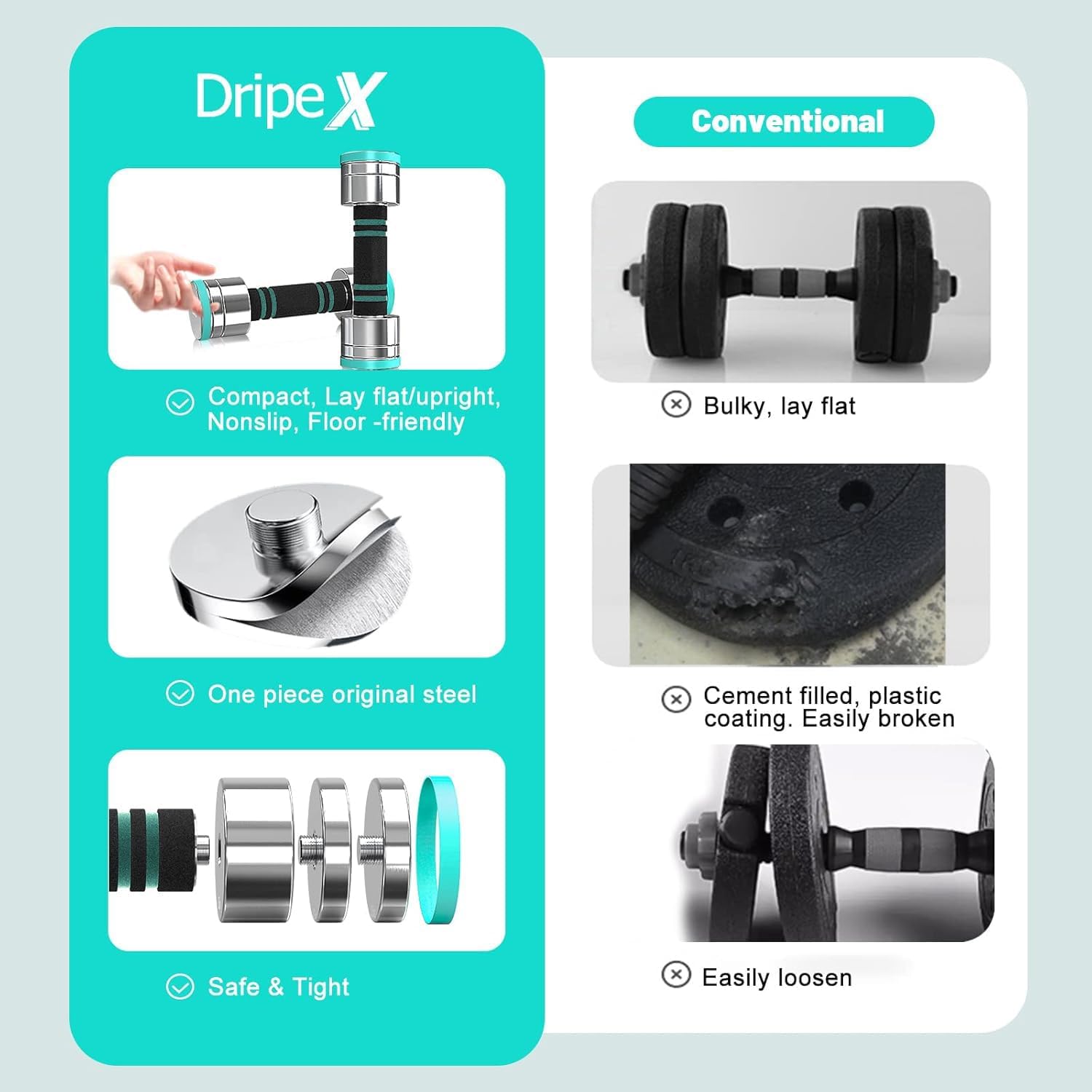 Dripex Kurzhantel-Set, verstellbare Hanteln im 2er-Set oder einzeln aus Stahl, Gewicht einer einzelnen Hantel: 2,5 kg, 5 kg, 7,5 kg, 10 kg, 15 kg, 25 kg, 30 kg, Hanteln für Zuhause – Bild 5