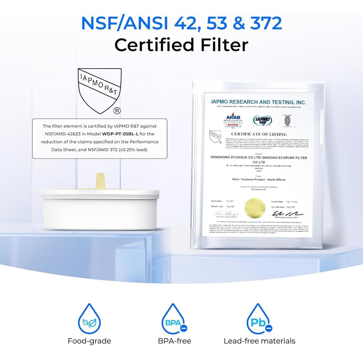 Waterdrop GGLÄSSE WD-PT-72W Wasserfilterkanne, 1,5 l Wasserfilterkanne mit 2-Monats-Filter, NSF 53&42&372 zertifiziert, reduziert PFOA/PFOS, Chlor, Cadmium, Kupfer, Quecksilber, WD-PT-72W – Bild 5