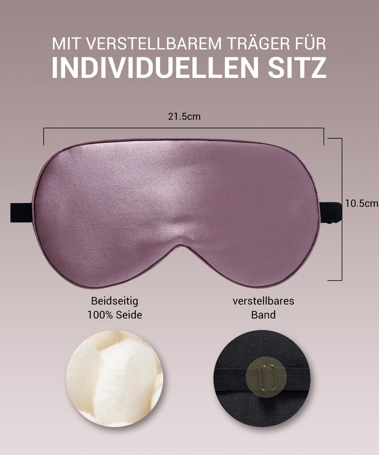 Schlafmaske aus 100 % Bio-Seide zum Schlafen mit Reisetasche, beidseitig aus 19-Momme-Seide, verstellbare Augenmaske, Schlafmaske für Frauen, Grau-Lila – Bild 6