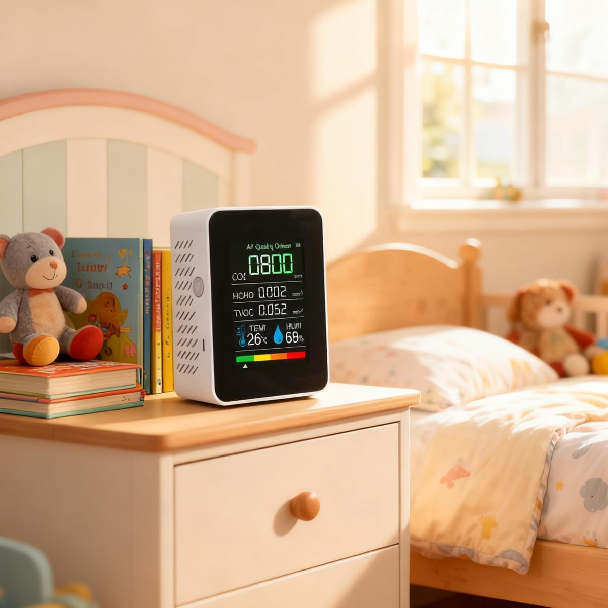 5-in-1-Raumluftqualitätsmonitor Formaldehyd CO2 TVOC Temperatur-Feuchtigkeitsdetektor für Zuhause, Küche, Büro, Auto – Bild 6