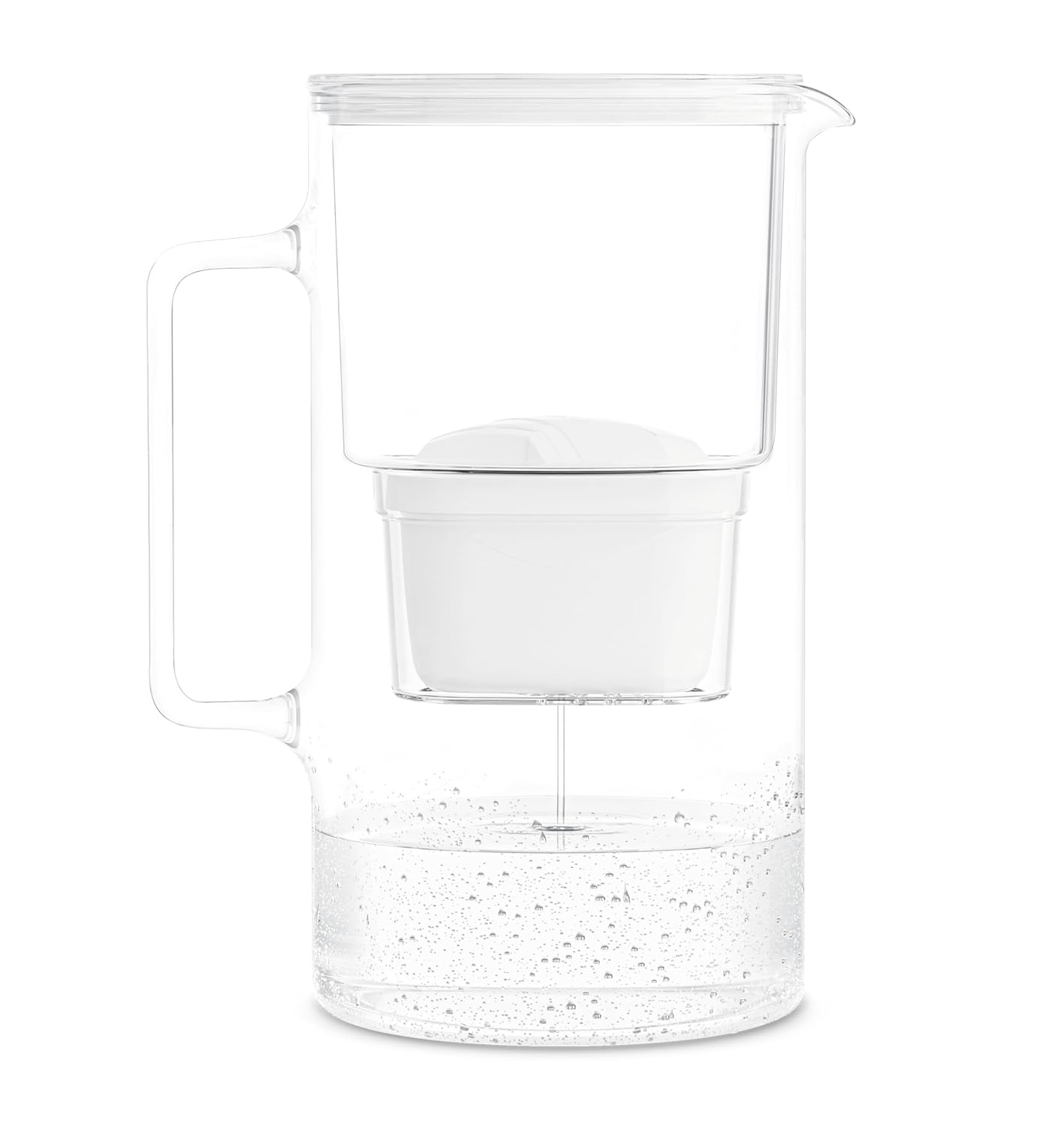 Wessper Wasserfilterkanne aus Glas, 3 l, kompatibel mit Brita Maxtra, inklusive 1 Wasserfilterkartusche, reduziert Kalk und Chlor, weiß