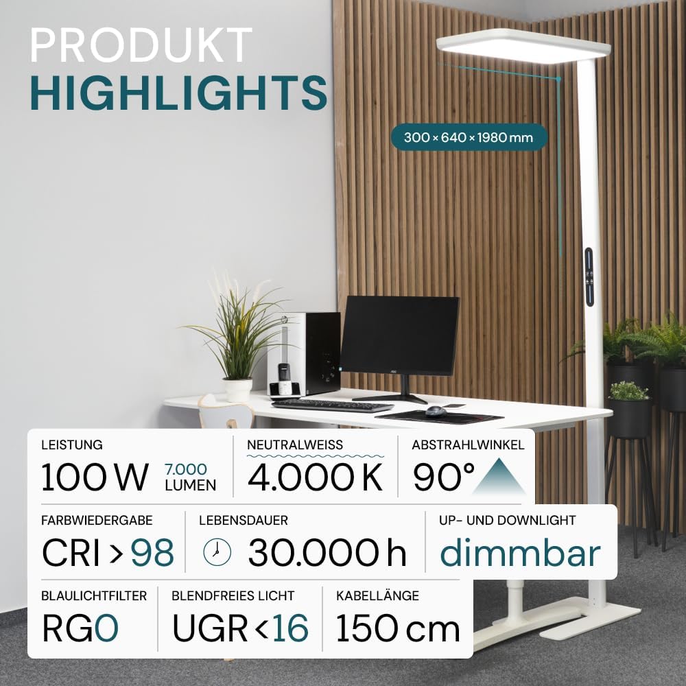 LUXULA LED-Büro-Stehleuchte, dimmbar, CRI>98 Vollspektrum, UGR – Bild 2