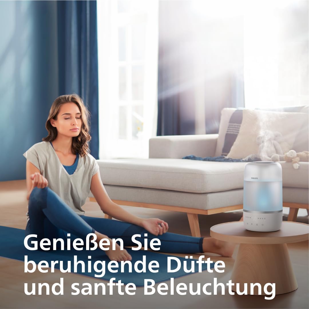Philips Smart Luftbefeuchter – kompakt und dennoch leistungsstark mit himmelhohem Nebel, Aromatherapie, leise mit Schlaffunktion und Nachtlicht, für (Schlaf-)Räume bis zu 38 m² (HU1509/00) – Bild 6
