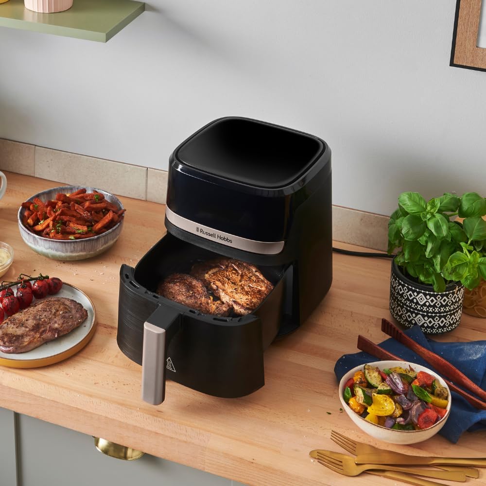Russell Hobbs SatisFry 27610-56 Heißluftfritteuse L, 4,3 l, Rapid AirFryer (sehr kleines Gehäuse, sehr leise, 9 Programme), spülmaschinenfest, Fritteuse ohne Öl, Touchscreen, Grillen, Backen, Braten usw – Bild 9