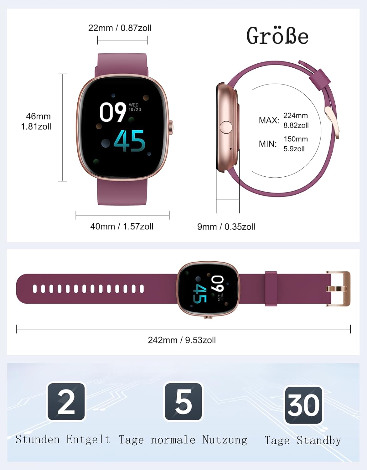 Damen Smartwatch mit Telefonfunktion, 1,85 Zoll Smartwatch mit SpO2/Herzfrequenz/Schlafmonitor/Schrittzähler 100+ Sportmodi, IP68 wasserdichte Fitnessuhr Whatsapp Notify für Android iOS Handy – Bild 8