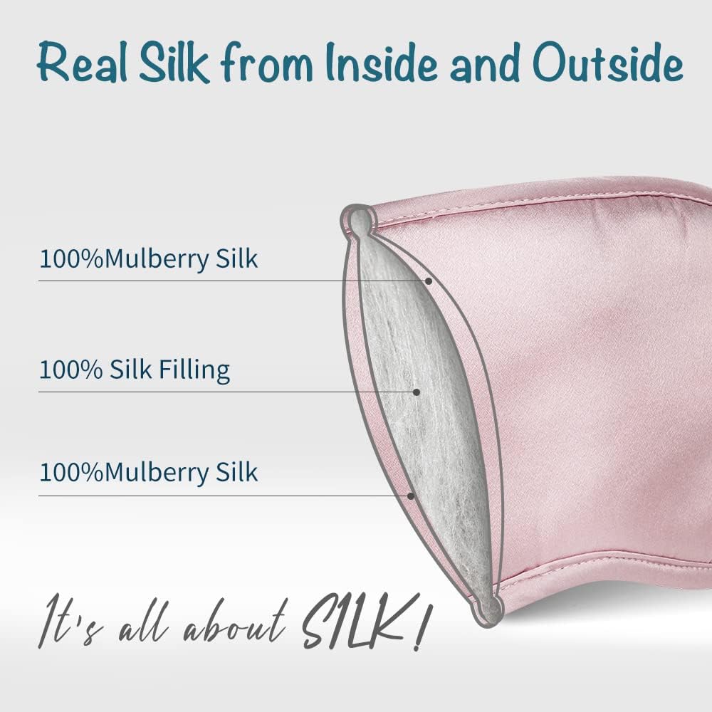 LULUSILK Schlaf-Augenmaske und Augenbinde aus 100 % Seide mit elastischem Band/Kopfbedeckung, super glatte Augenmaske für den ganzen Nachtschlaf, Reisen, Nickerchen (Pink) – Bild 2