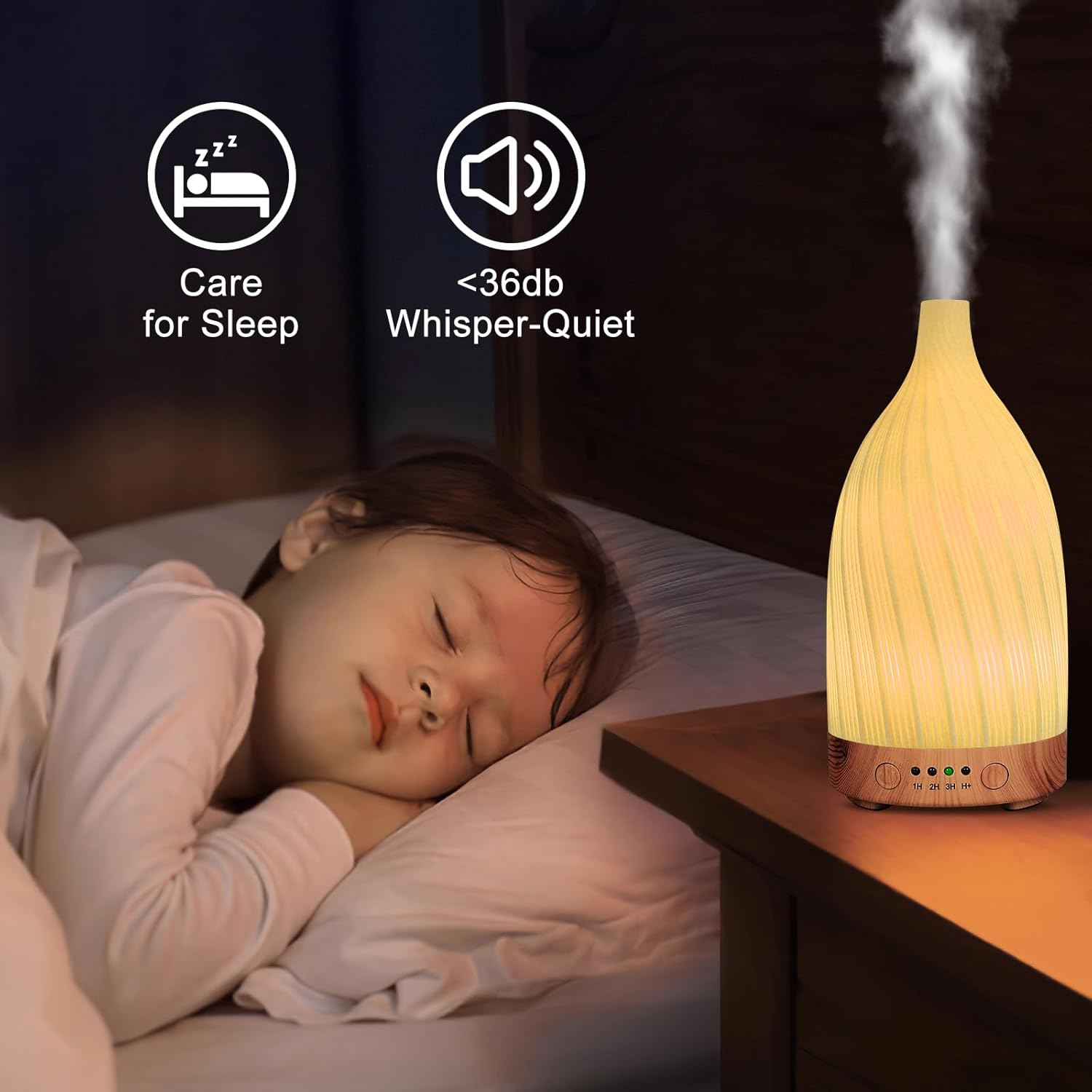 Aromadiffusor, GuKKK Weißer Keramikdiffusor für ätherische Öle, Aromatherapie-Düfte, Luftbefeuchter mit einstellbarem Nebelmodus, 7-Farben-LED, Timer-Einstellung, für Schlafzimmer, Yoga, Büro (100 ml) – Bild 5