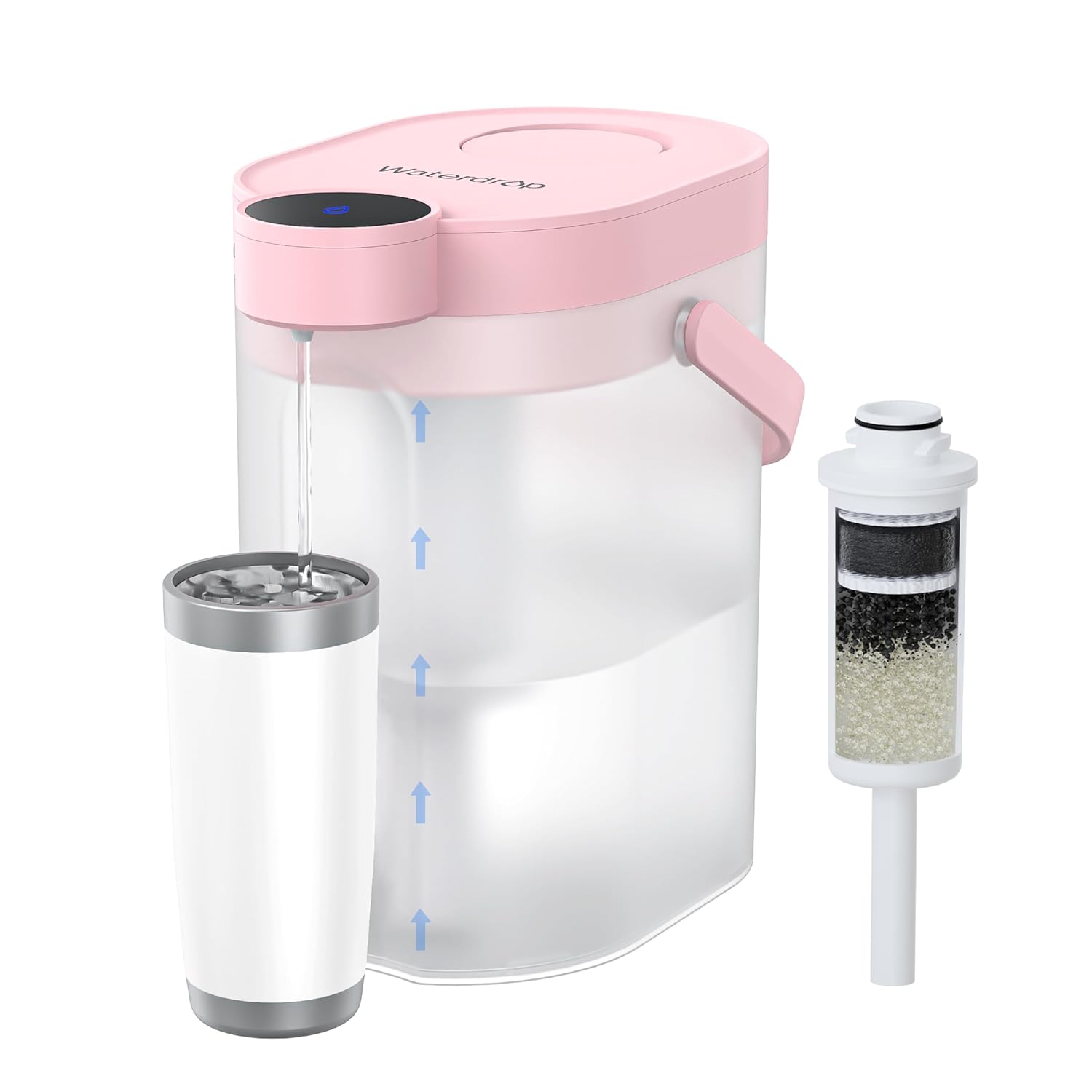 Waterdrop FreshTaste Wasserhärter, elektrischer Wasserfilterkrug, 4 l Wasserfilterspender für Kühlschrank, reduziert Kalk, Chlor, Blei, Kupfer, reinigt, Pink (Ersatzfilter: WD-EWFS)
