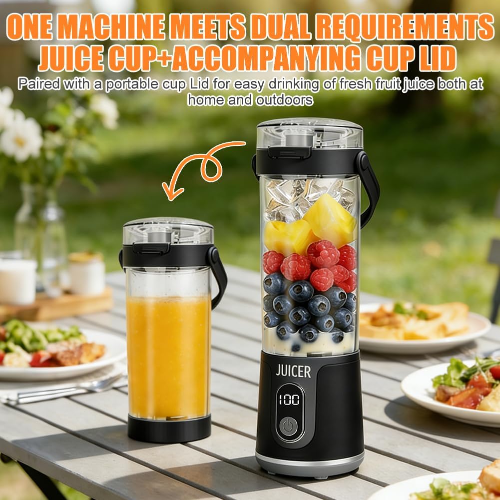 Tragbarer Mixer to Go, 600 ml Frischsaft-Mixflasche, Mini-Mixer und Smoothie-Maker mit 12 Klingen, kabelloser und wiederaufladbarer tragbarer Mixer für Fruchtsaft-Shakes, Smoothies, Babynahrung (grau) – Bild 4