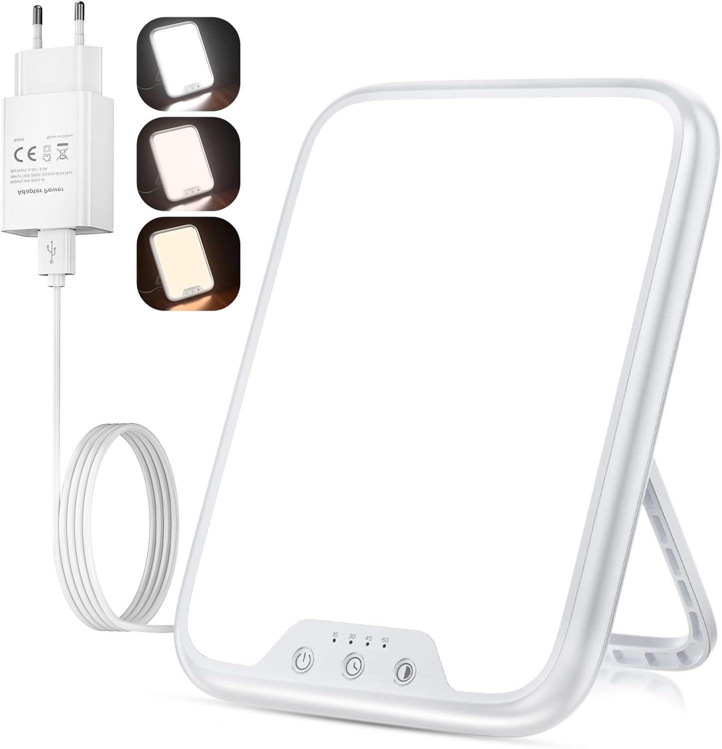 Tageslichtlampe, 10000 Lux Lichttherapielampe mit 3 Farbtemperaturen, stufenlosem Dimmen, 4 Timern, flimmerfreier und UV-freier LED-Technologie für Zuhause und Büro