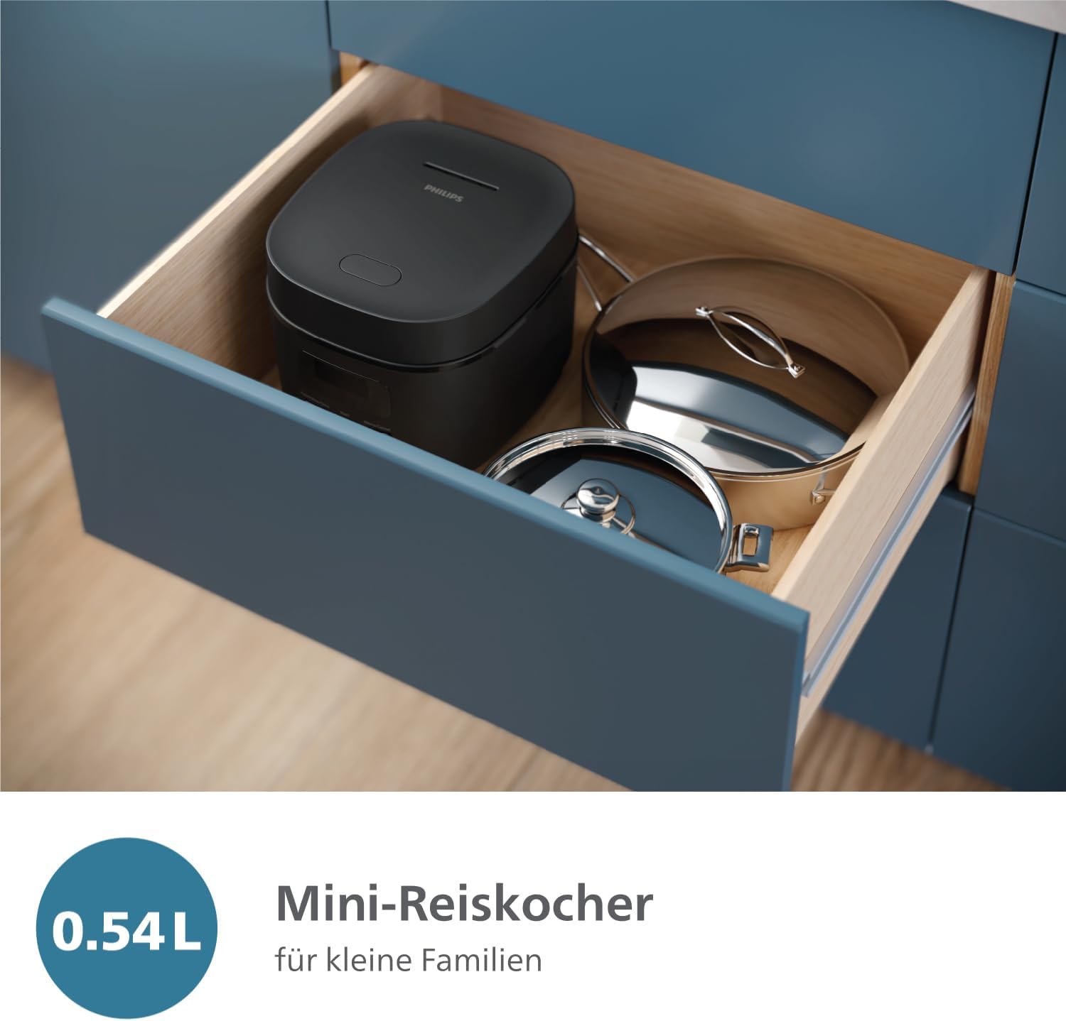 Philips Mini-Reiskocher 3000-Serie – 0,54 l, 5-lagige Bakuhanseki-Beschichtung, 30-Minuten-Druckkochmodus, 5 Kochfunktionen, Schwarz (HD3080/80) – Bild 2