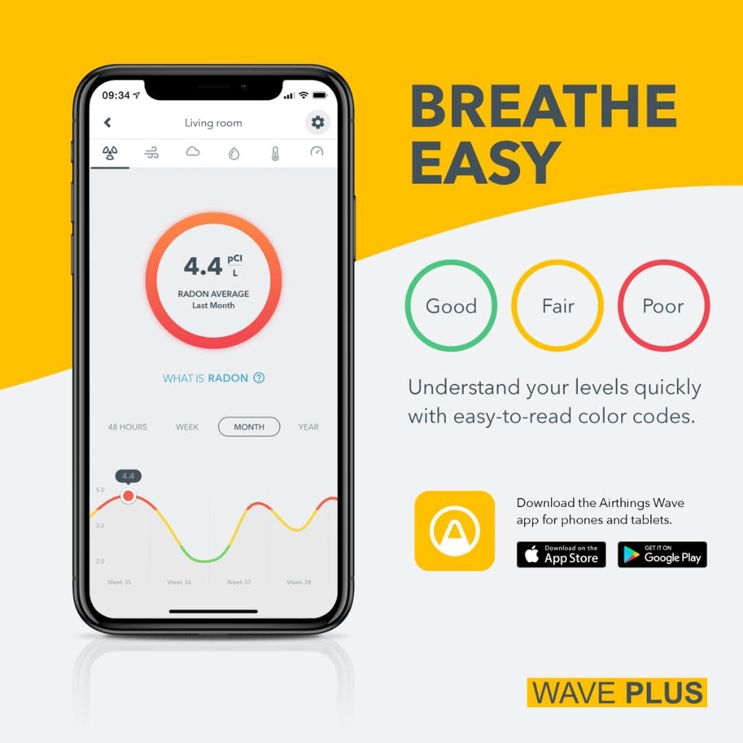 Airthings Wave Plus Smart Radon-, CO2- und TVOC-Detektor mit Temperatur-, Luftfeuchtigkeits- und Luftdrucksensoren, batteriebetrieben mit kostenloser App – Bild 6