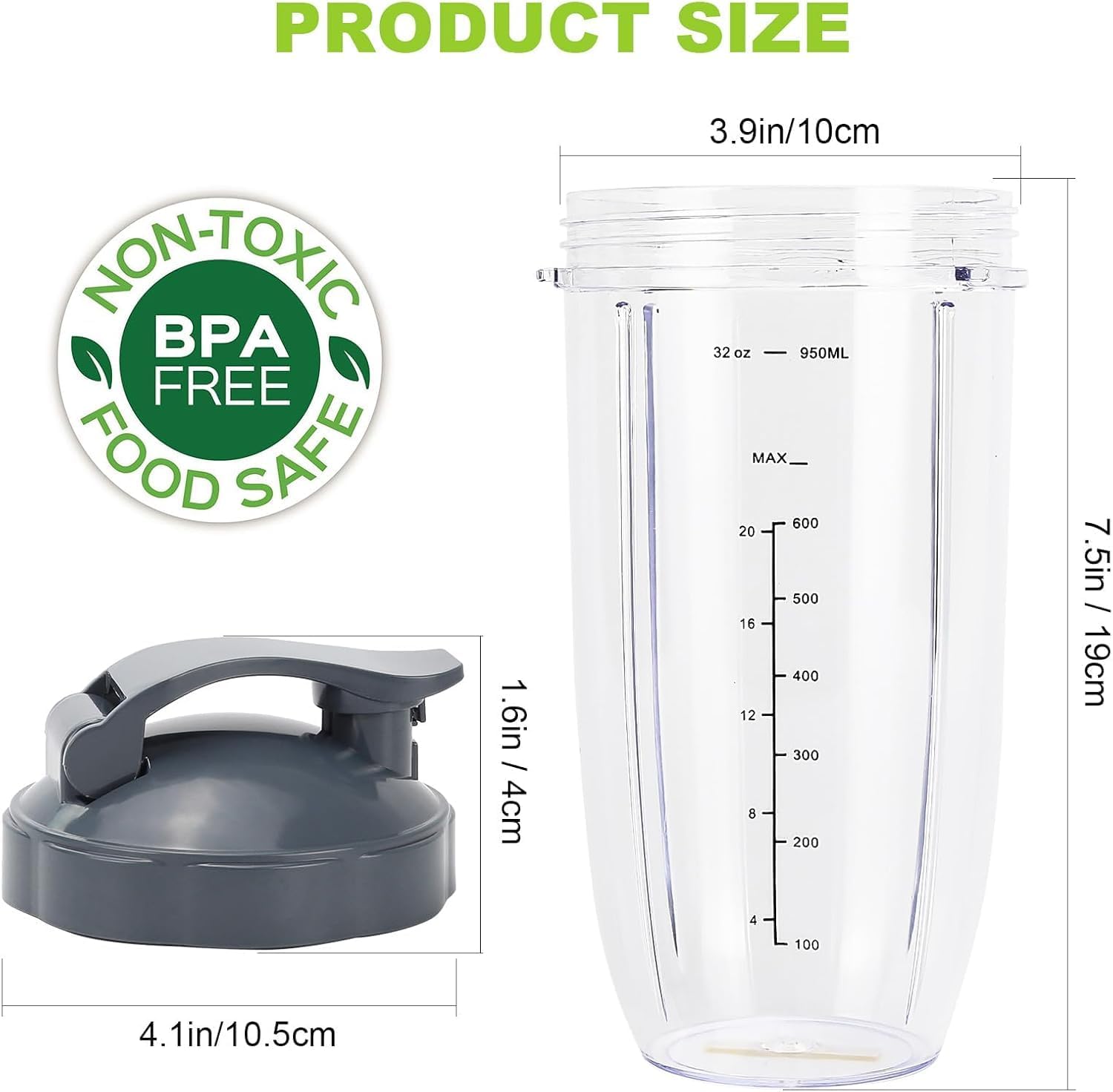 Mixer-Ersatzbecher 32oz für NutriBullet Pro 900W/600W Series Becher mit Flip Top to Go-Deckel (2er-Pack) – Bild 2