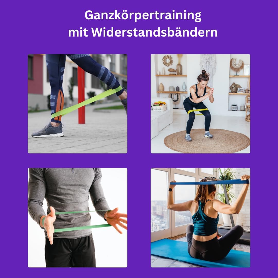 Fitnessbänder 5er Set – Widerstandsbänder mit 5 Stufen, Latex-Übungsband mit Übungsanleitung & Tragetasche – Widerstandsbänder für Muskelaufbau, Yoga, Pilates, Physiotherapie – Bild 4