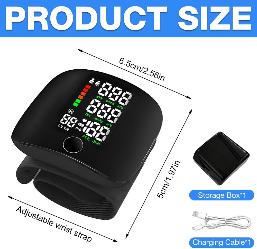 Blutdruckmessgerät, digitales Handgelenk-Blutdruckmessgerät mit LCD-Bildschirm, 99 x 2 Lesespeicher, automatische Sprachausgabe, automatisches Blutdruckmessgerät, verstellbare Handgelenkmanschette – Bild 7