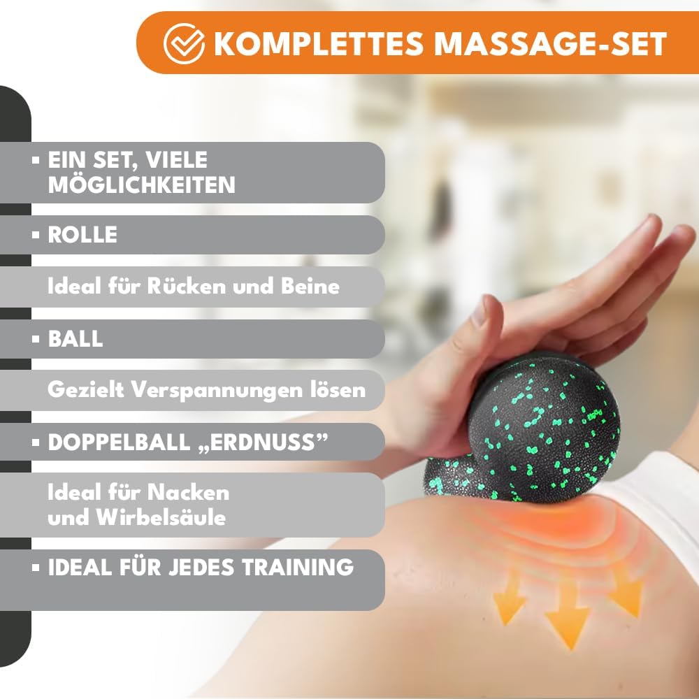 KRUMAD Faszienrollen 3er Set, Faszienrollen, Duoball & Massageball aus EPP, Massageset für Rücken, Wirbelsäule, Nacken, Beine & Füße, Faszienball für Triggerpunkte, Yoga, Gymnastik, Fitnessrolle – Bild 4