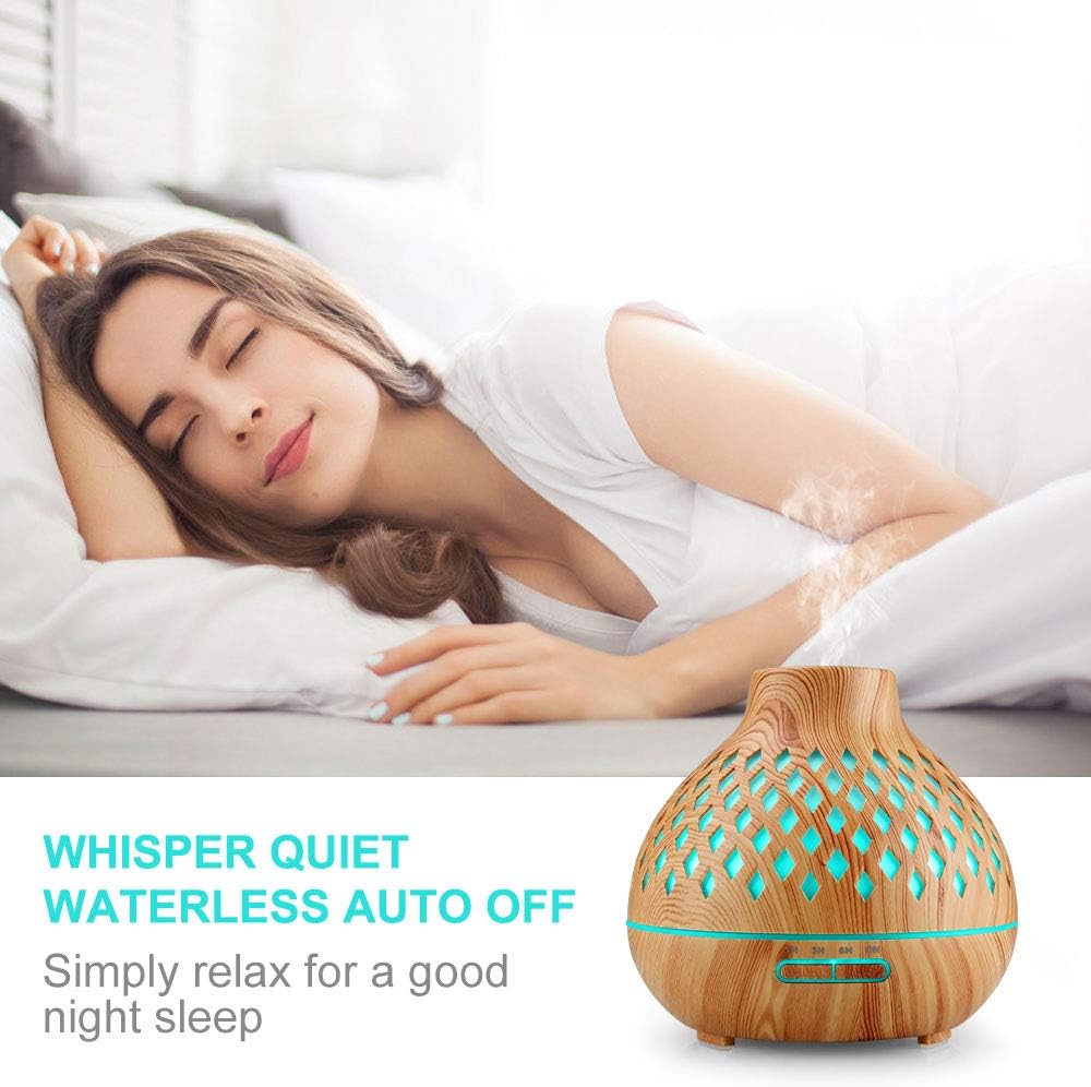 Aroma-Diffusor, 400 ml Diffusor für ätherische Öle, Aromatherapie-Öle-Diffusor mit Fernbedienung, 4 Timer, 7 Farben, Duftöl-Diffusor, Öllampe, BPA-frei, Ultraschall-Luftbefeuchter, Schlafzimmer, Büro, Spa – Bild 5