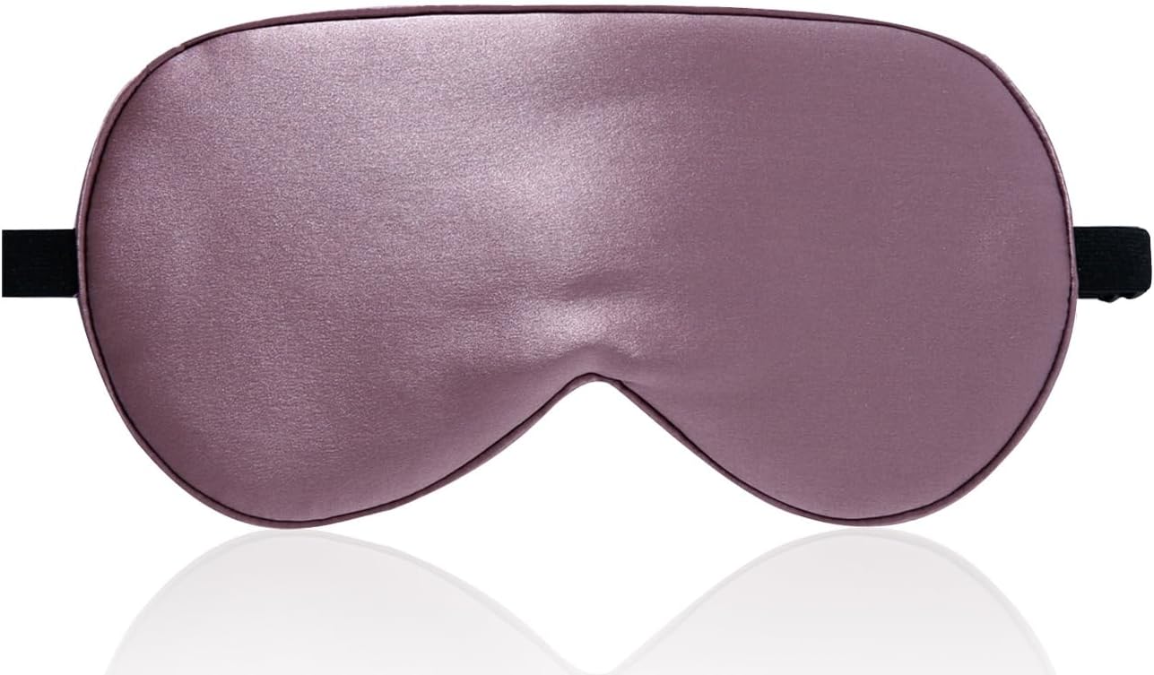 Schlafmaske aus 100 % Bio-Seide zum Schlafen mit Reisetasche, beidseitig aus 19-Momme-Seide, verstellbare Augenmaske, Schlafmaske für Frauen, Grau-Lila