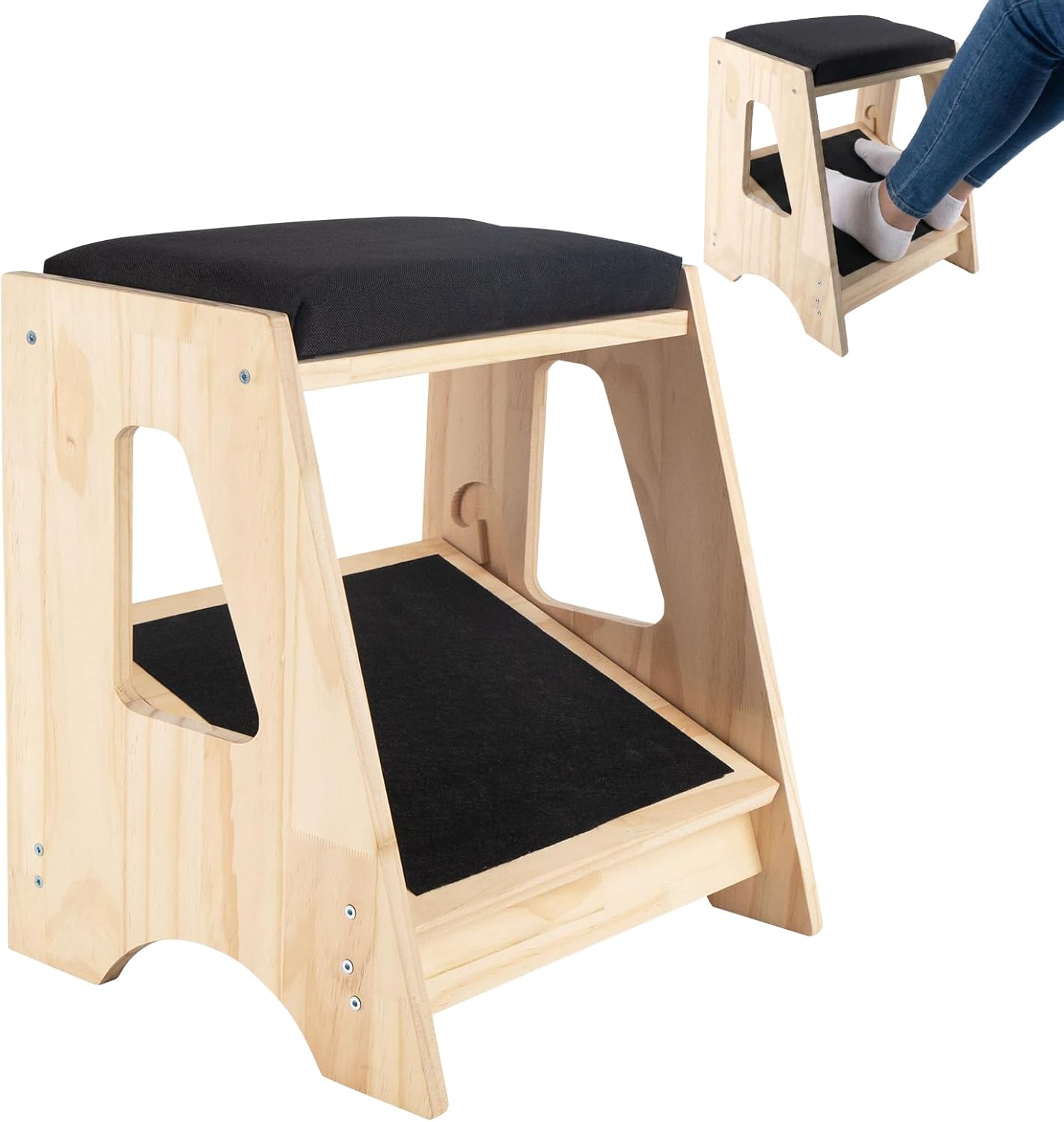 Fußstütze für unter den Schreibtisch, verstellbare Fußstütze mit einer Tragkraft von 136 kg, Fußhocker aus Holz mit rutschfester Polsterung für Büro und Zuhause