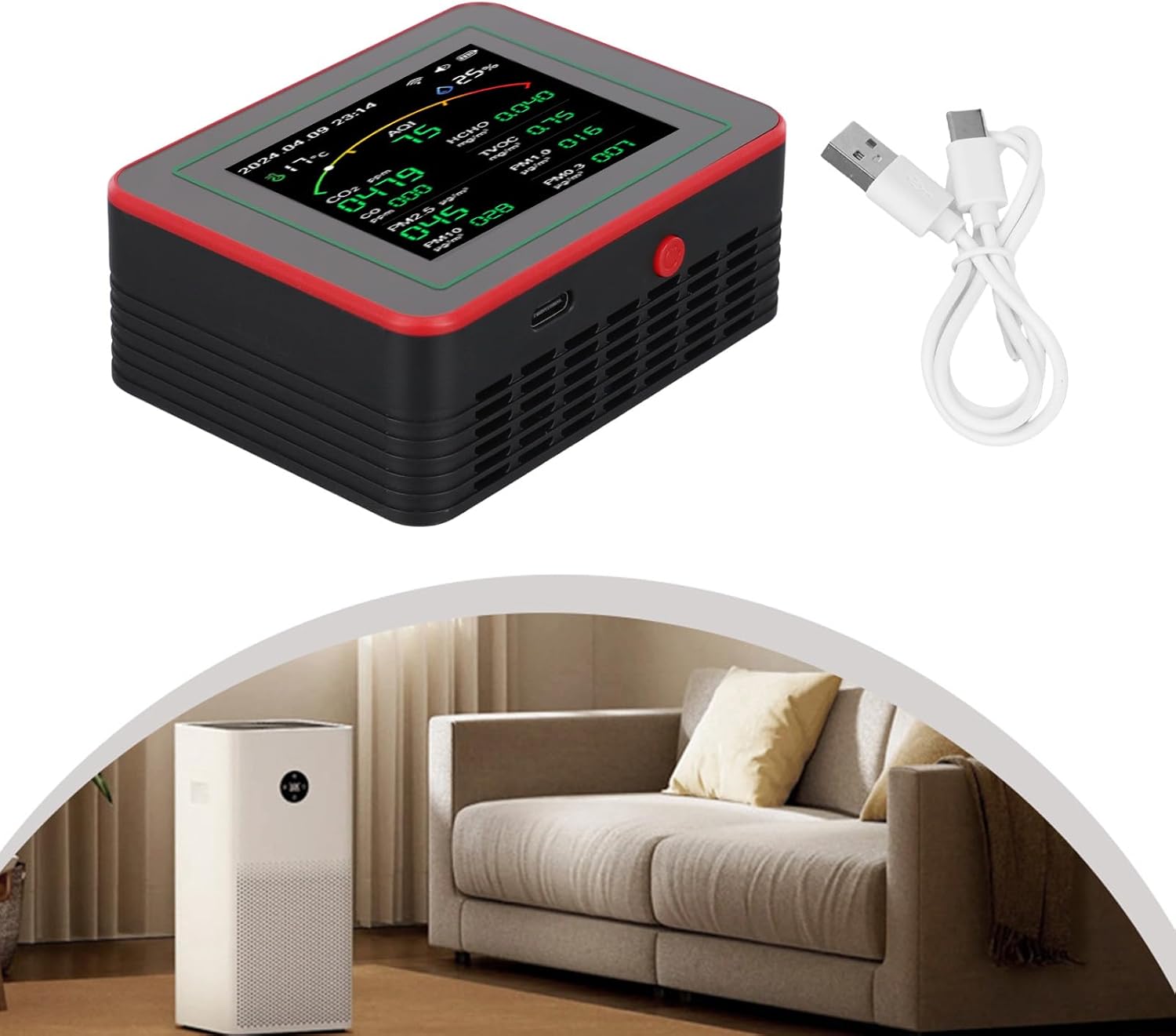 15-in-1-Luftqualitätsmonitor für Zuhause und Büro, Echtzeit-Raumluftsensor mit PM2,5-HCHO-Erkennung, IAQ-Tester für TUYA (Schwarz) – Bild 5